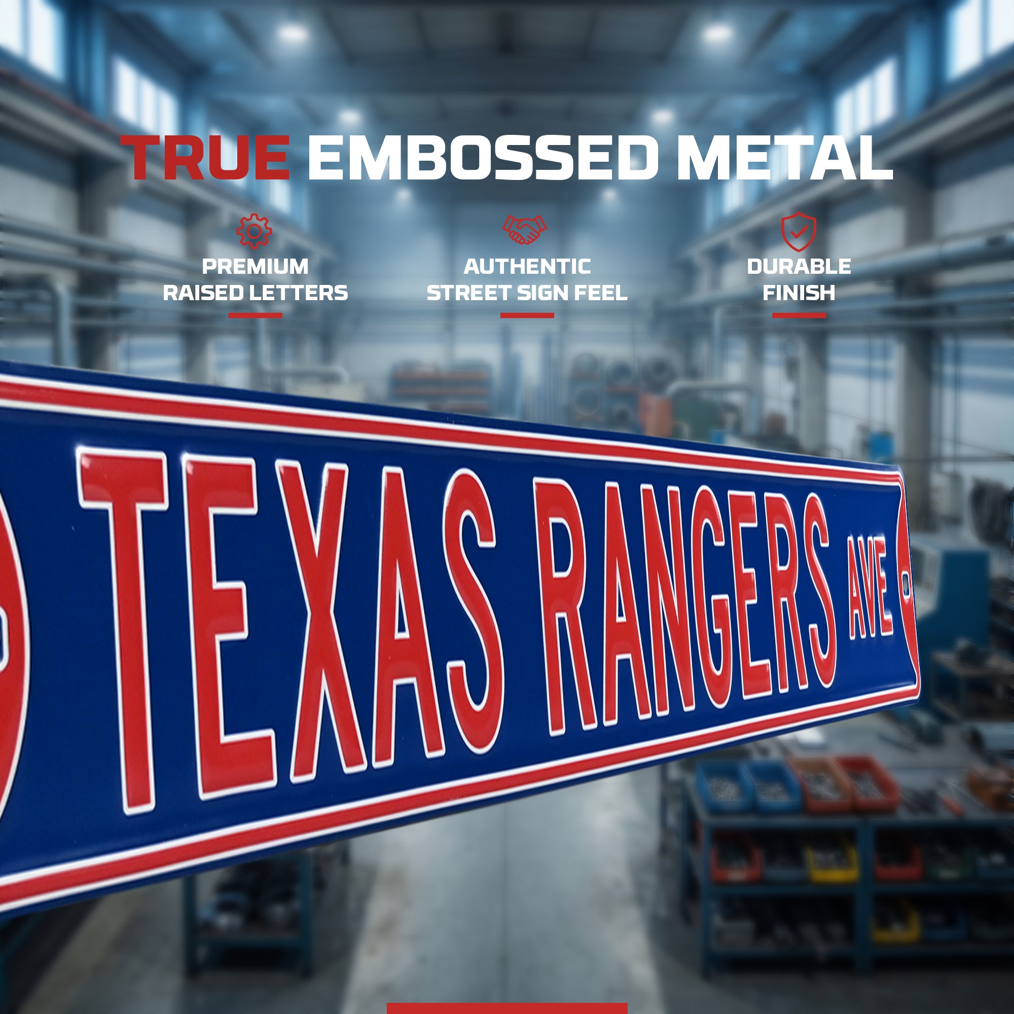Texas Rangers - TEXAS RANGERS AVE - Embossed Steel Street Sign