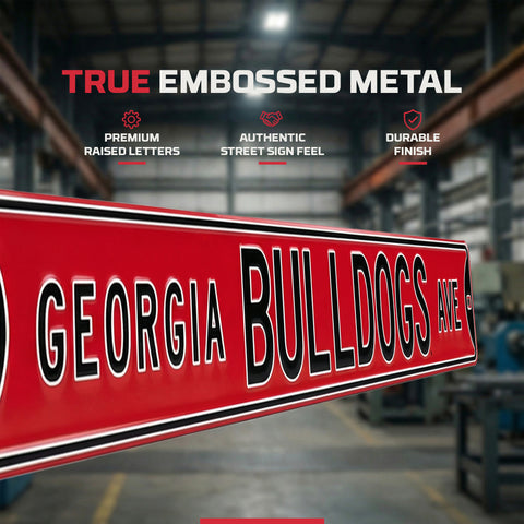 Georgia Bulldogs - BULLDOGS AVE - Red Embossed Steel Street Sign