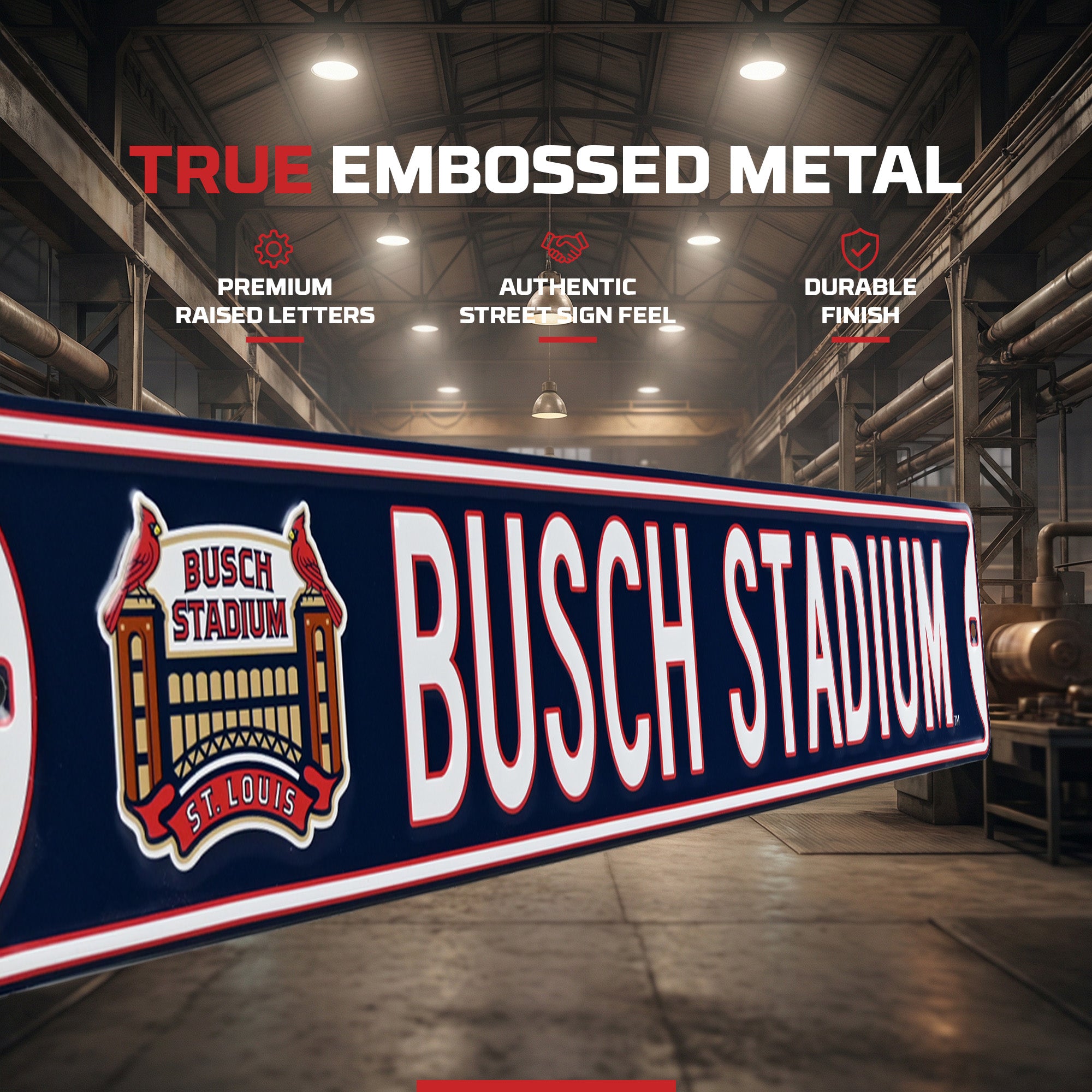 St. Louis Cardinals - BUSCH STADIUM Logo - Embossed Steel Street Sign