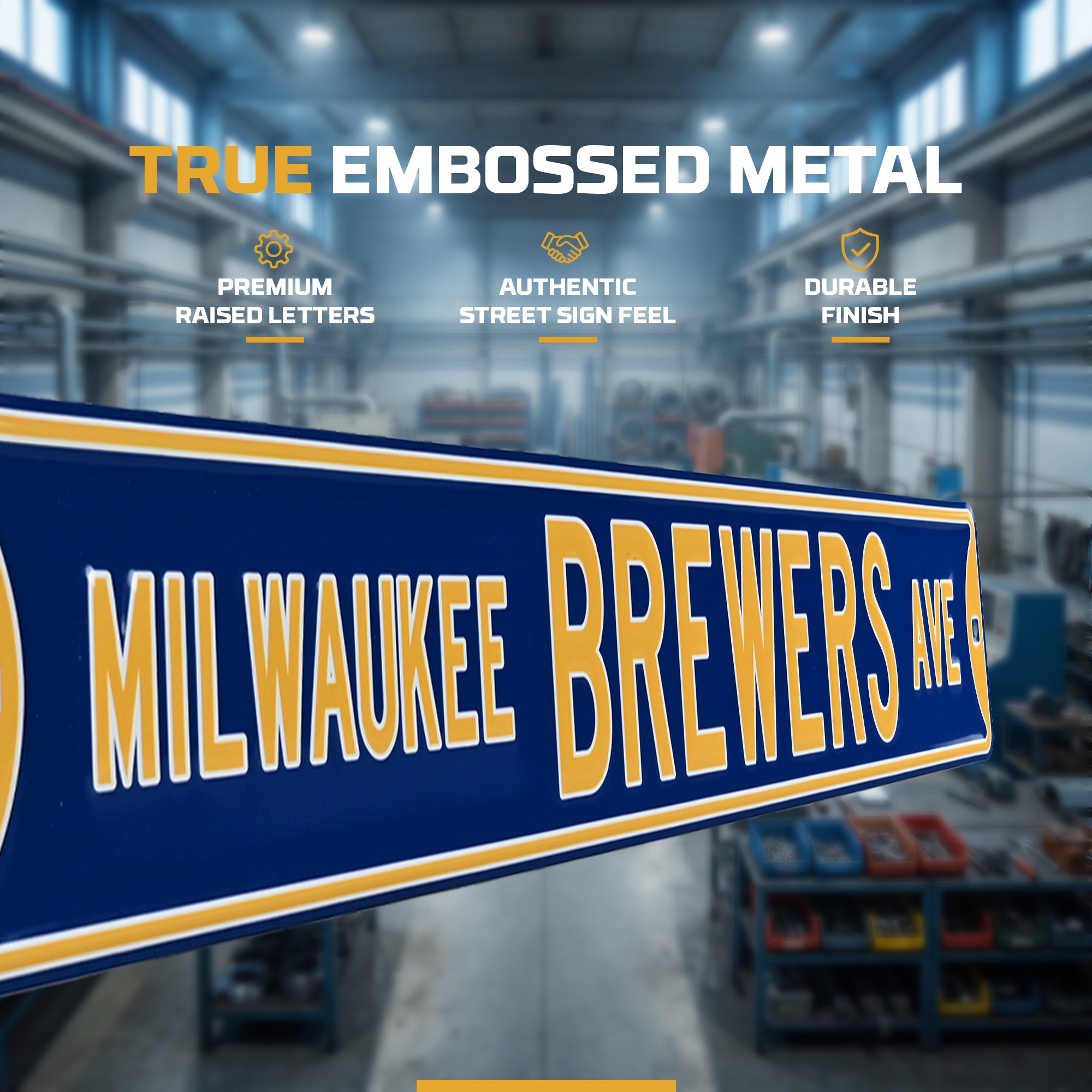 Milwaukee Brewers - MILWAUKEE BREWERS AVE - Embossed Steel Street Sign