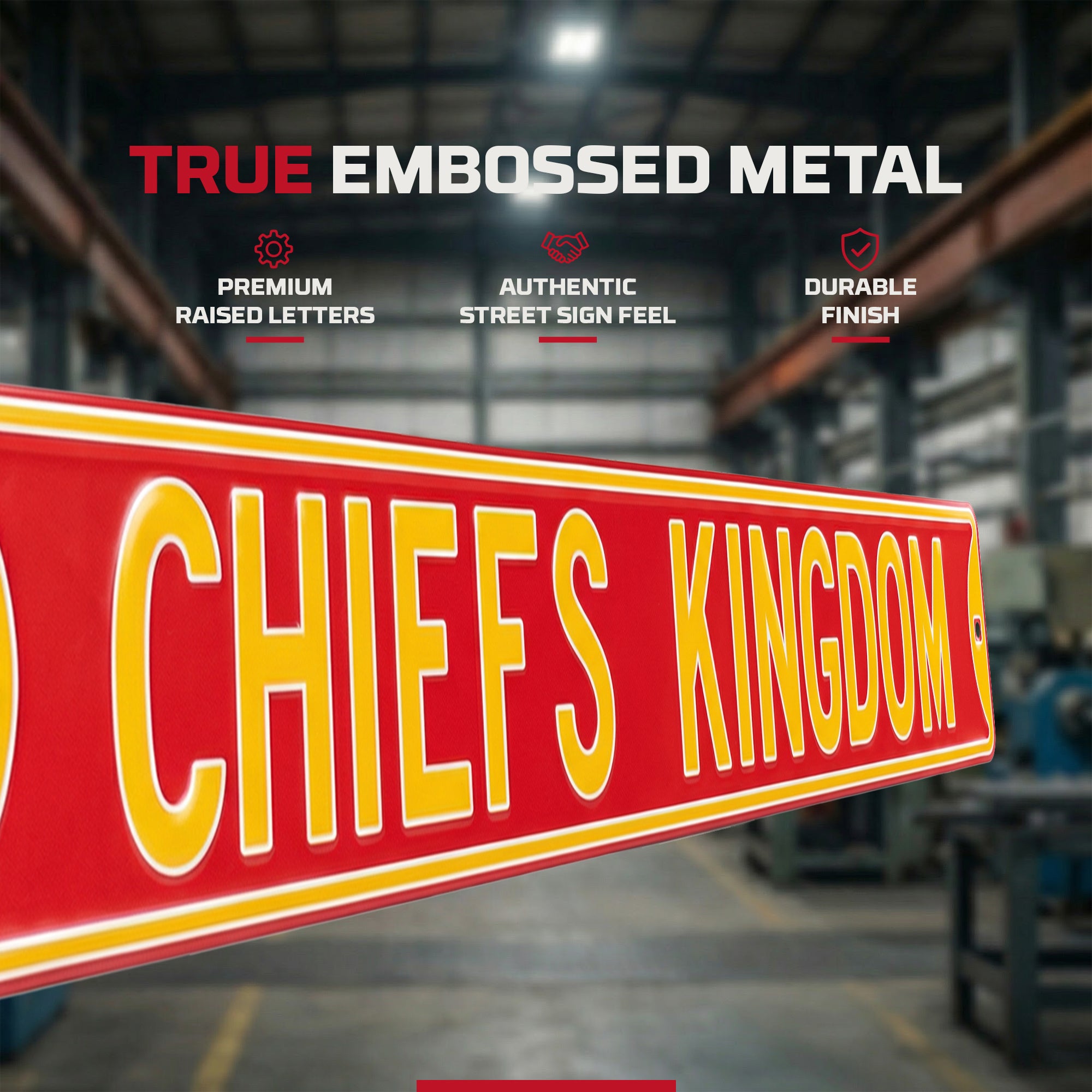 Kansas City Chiefs - CHIEFS KINGDOM (NO LOGO) - Embossed Steel Street Sign
