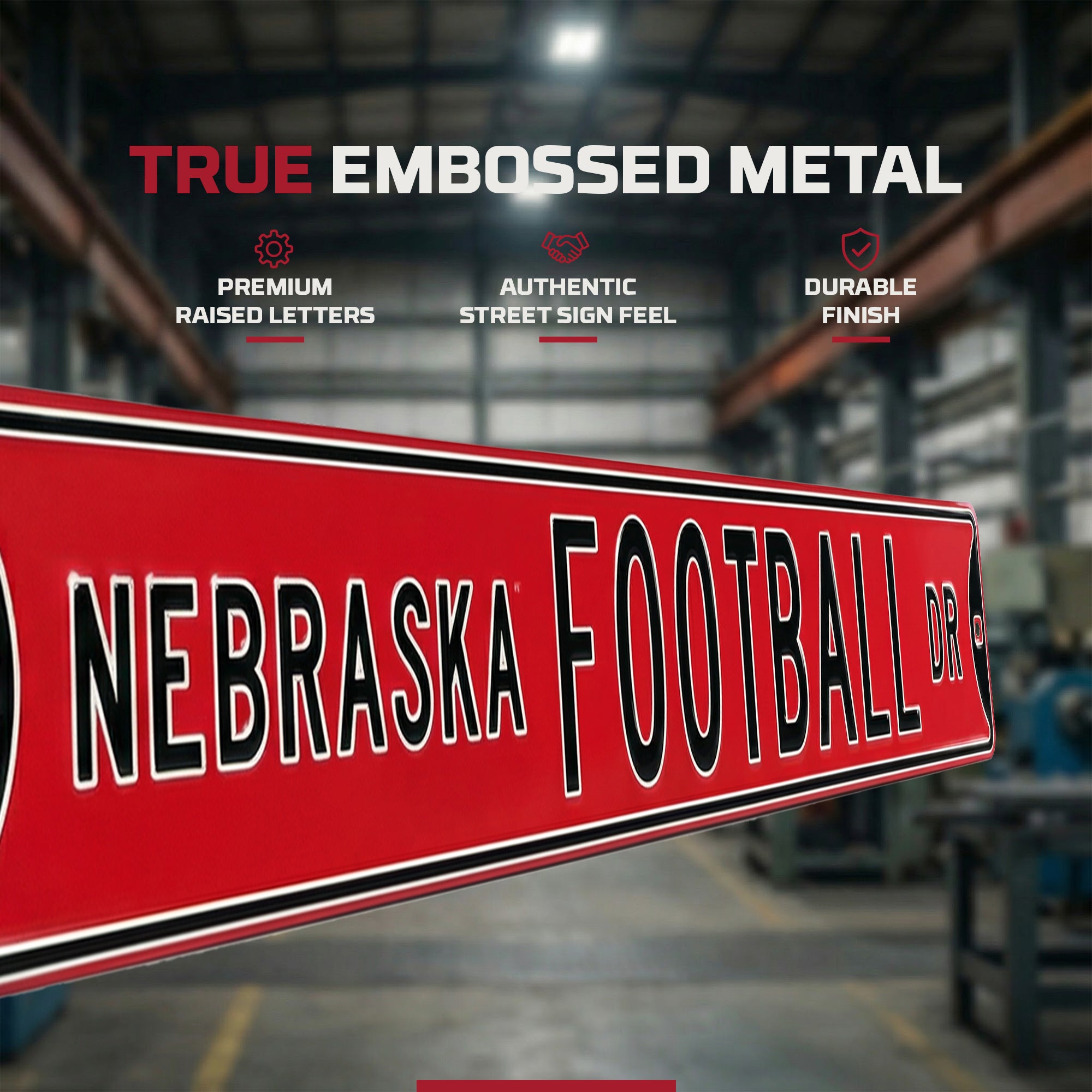 Nebraska Cornhuskers - NEBRASKA FOOTBALL DR - Embossed Steel Street Sign