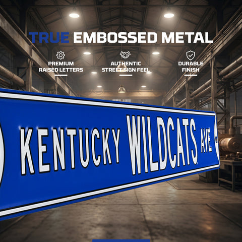 Kentucky Wildcats - KENTUCKY WILDCATS AVE - Embossed Steel Street Sign