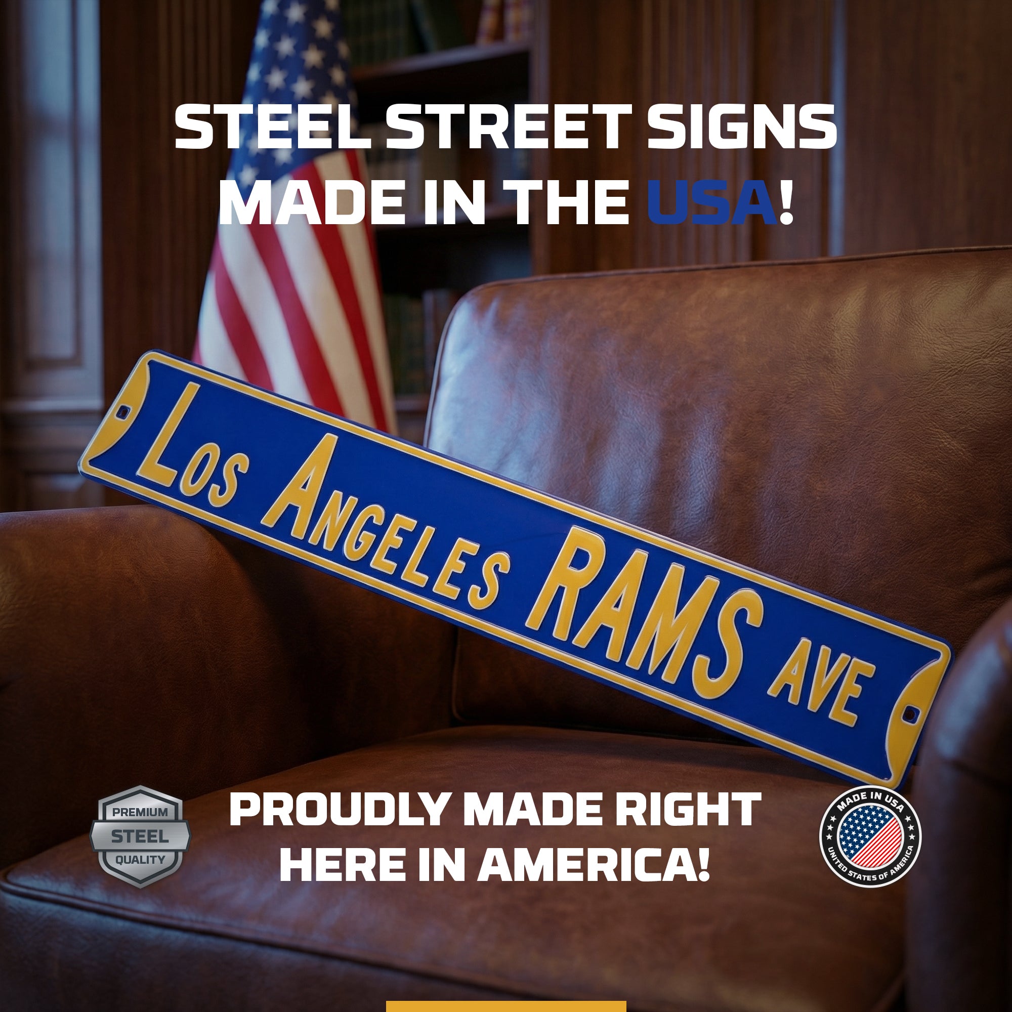 Los Angeles Rams - LOS ANGELES RAMS AVE - Embossed Steel Street Sign