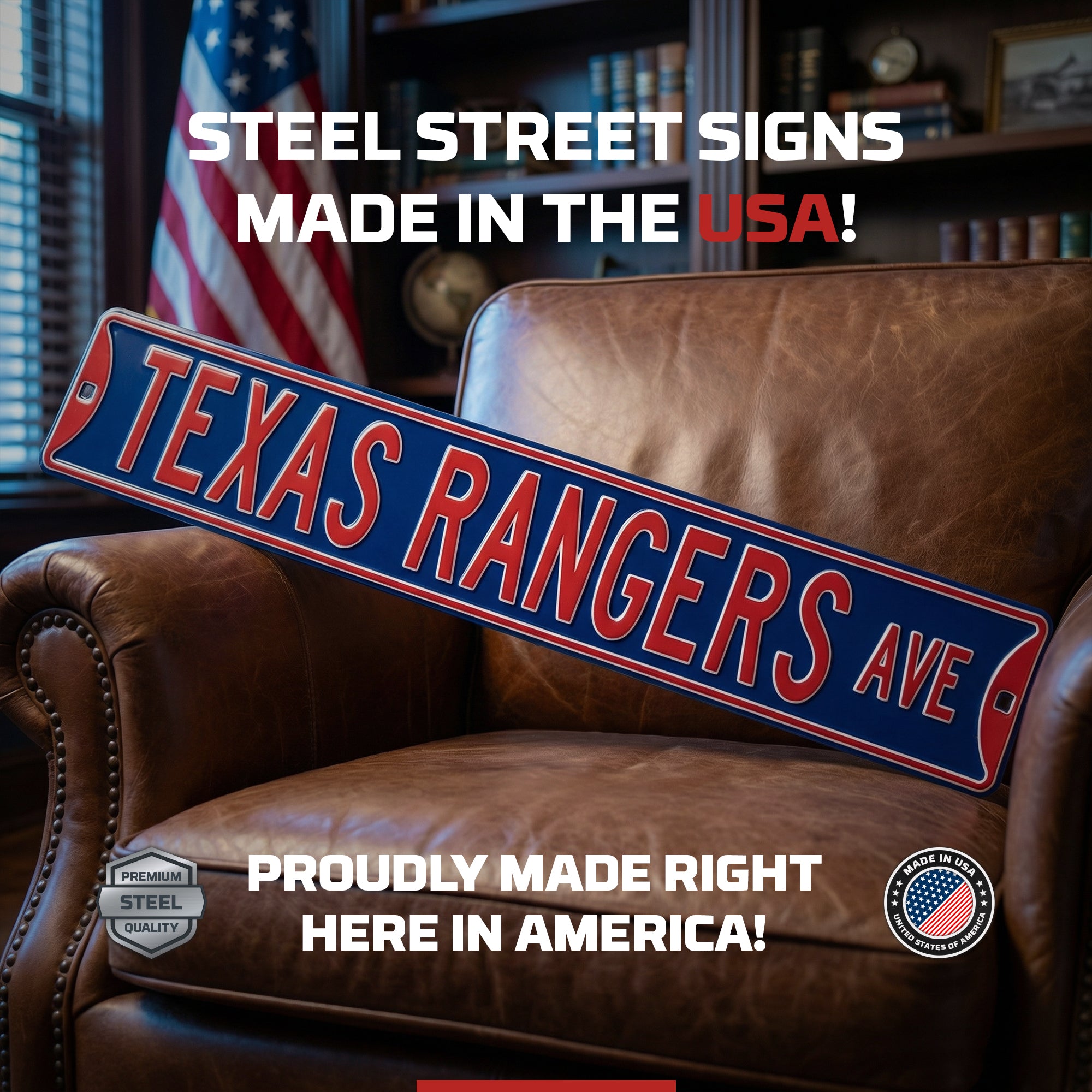 Texas Rangers - TEXAS RANGERS AVE - Embossed Steel Street Sign