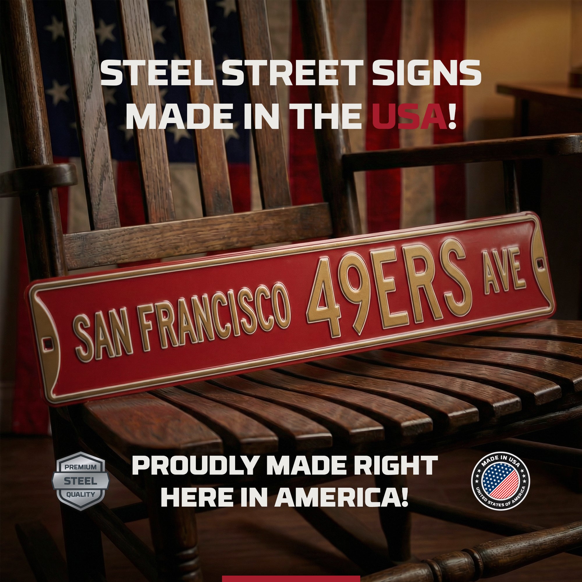San Francisco 49ers - SAN FRANCISCO 49ERS AVE - Embossed Steel Street Sign