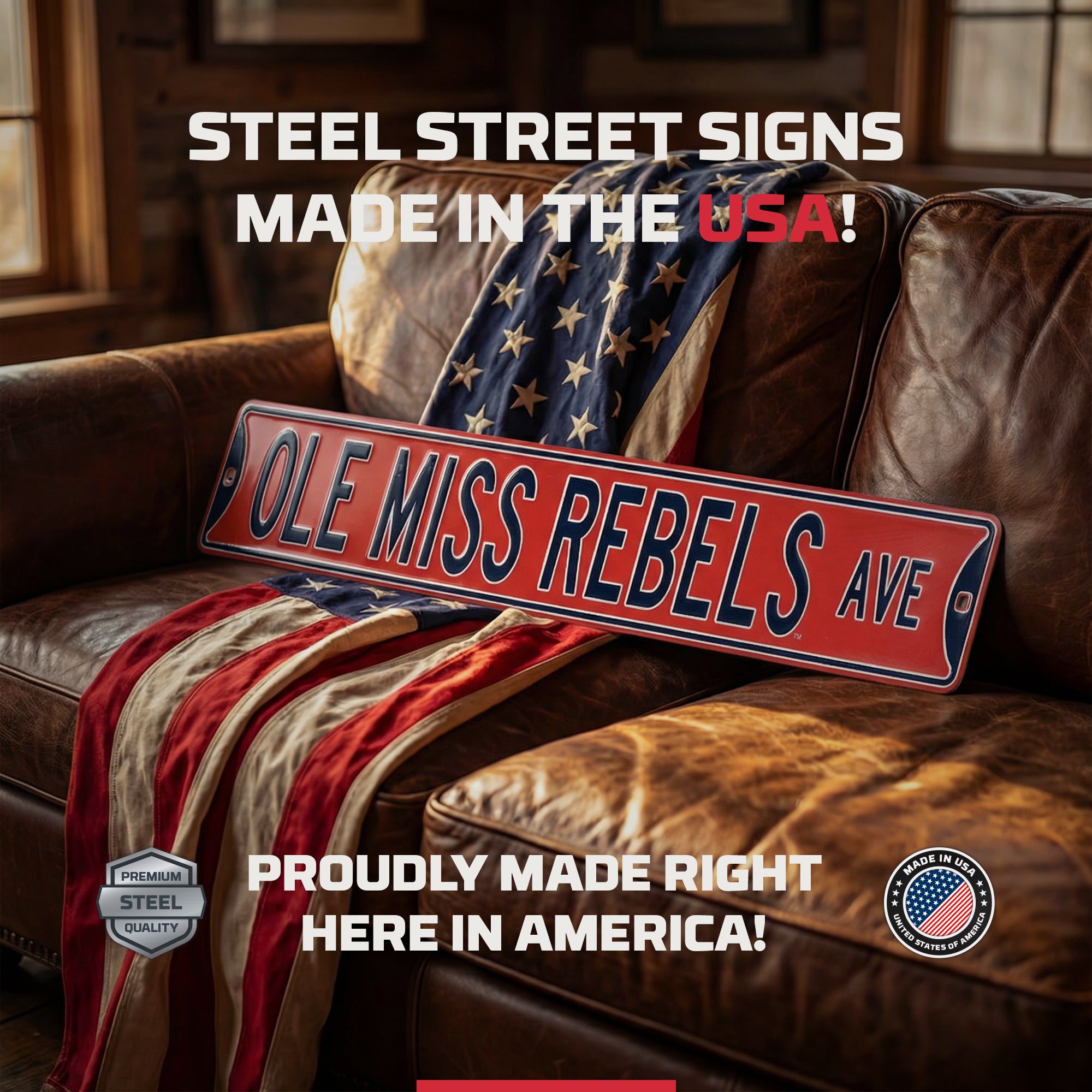 Ole Miss Rebels - OLE MISS REBELS AVE - Embossed Steel Street Sign