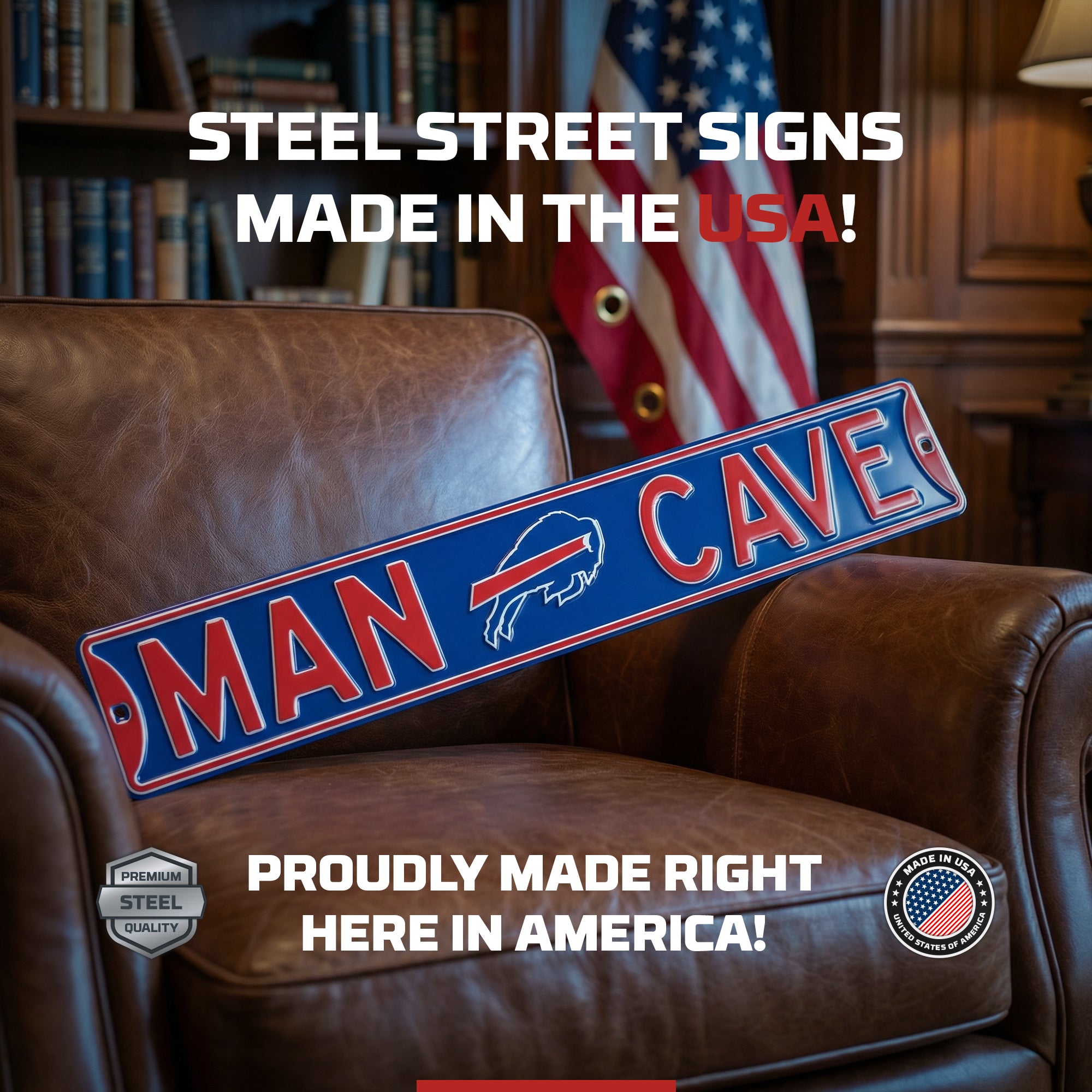 Buffalo Bills - MAN CAVE - Embossed Steel Street Sign