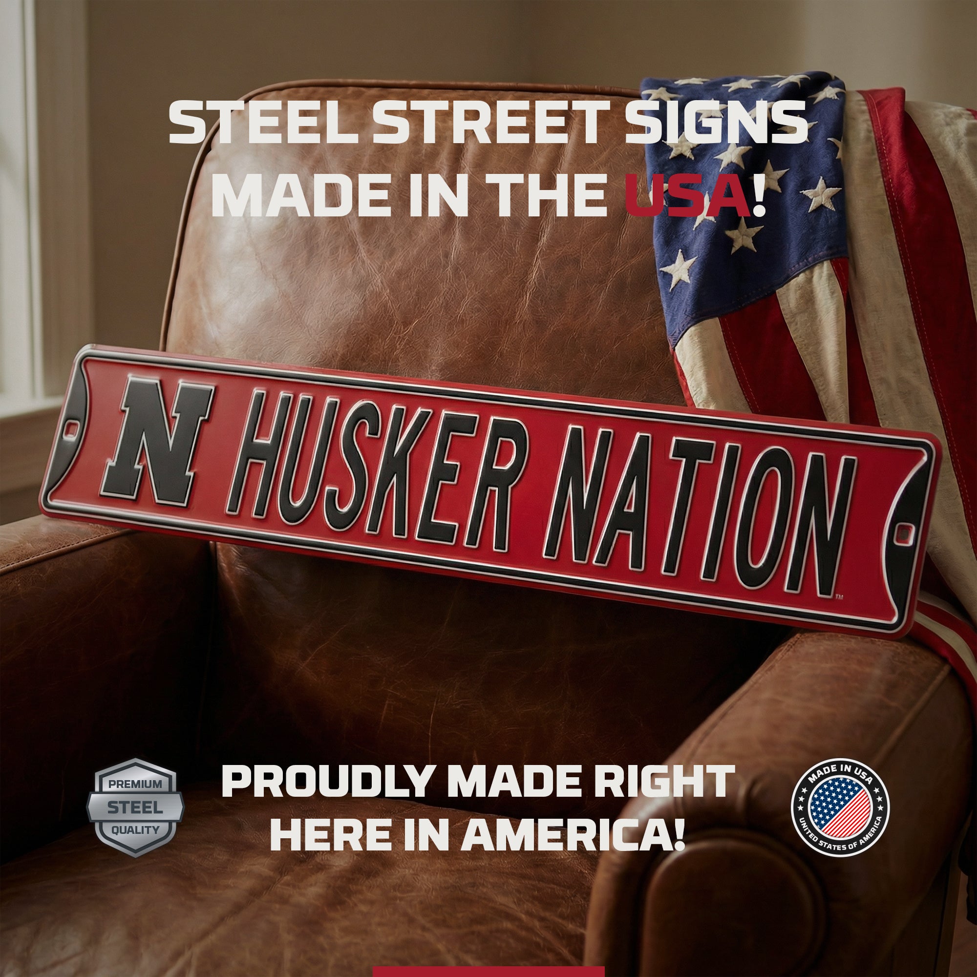Nebraska Cornhuskers - HUSKER NATION - Embossed Steel Street Sign