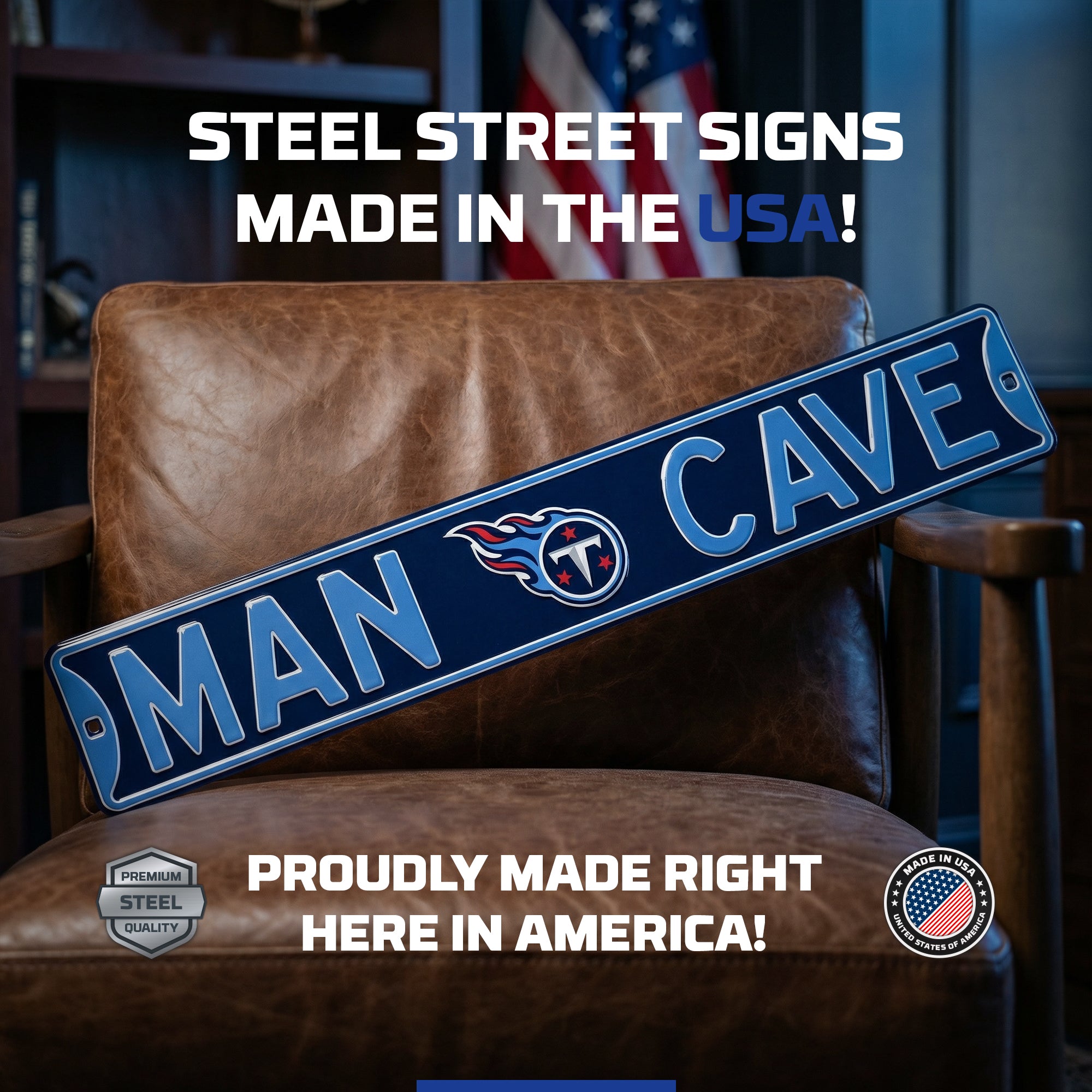 Tennessee Titans - MAN CAVE - Embossed Steel Street Sign