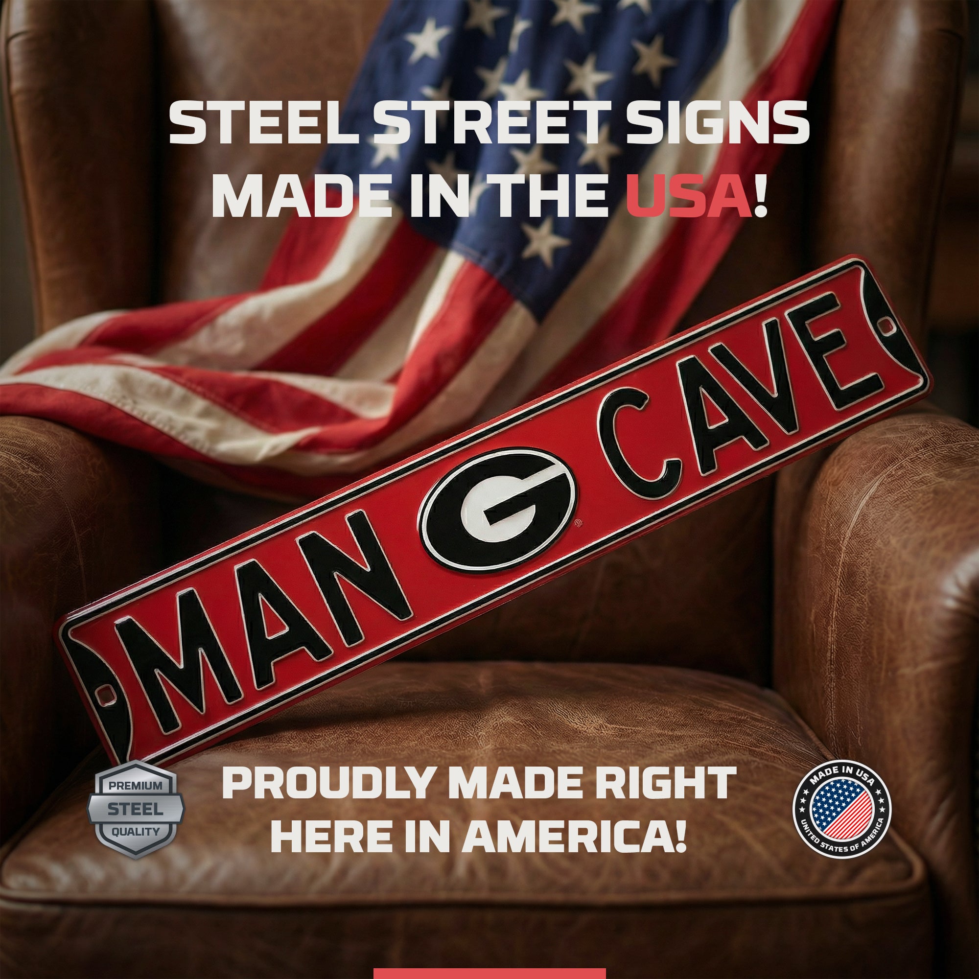 Georgia Bulldogs - MAN CAVE - Embossed Steel Street Sign