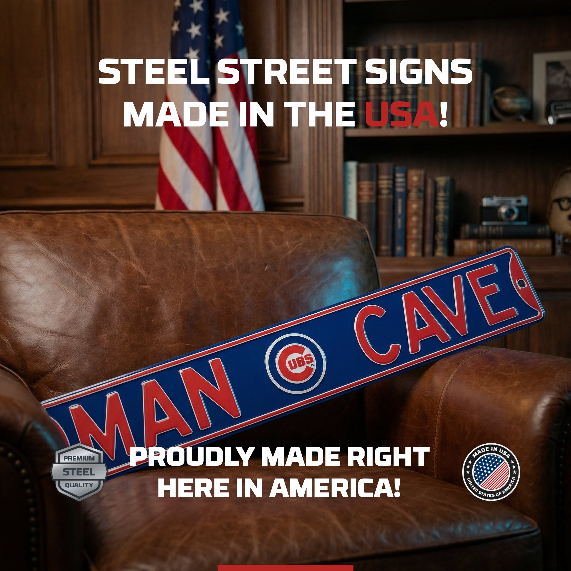 Chicago Cubs - MAN CAVE - Embossed Steel Street Sign