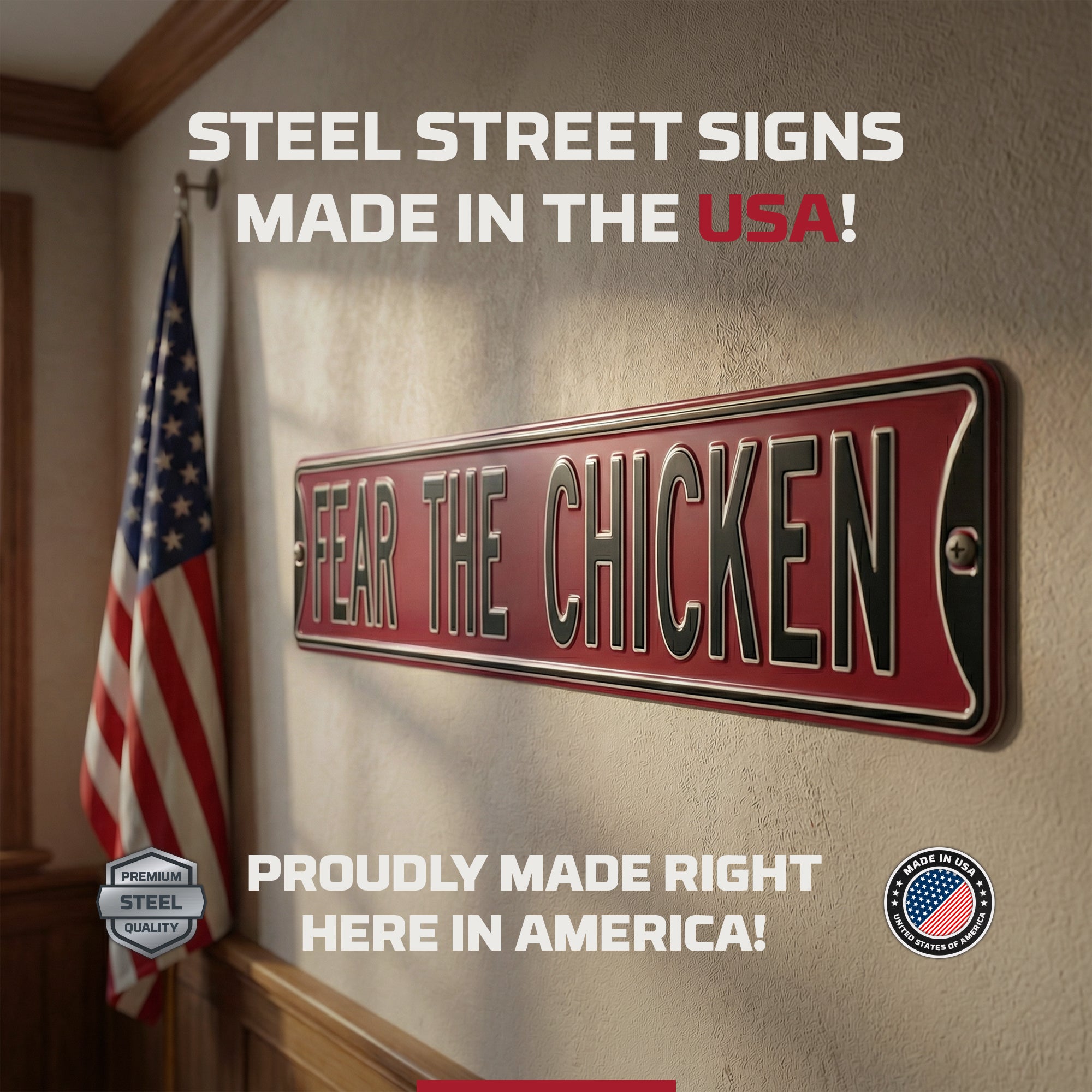 South Carolina Gamecocks - FEAR THE CHICKEN - Embossed Steel Street Sign