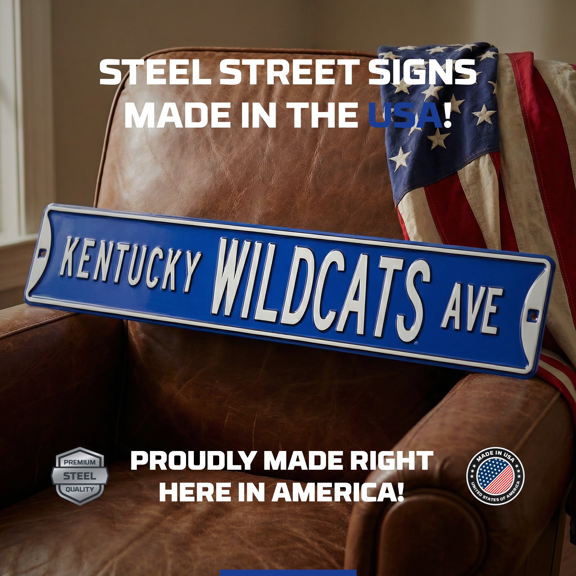 Kentucky Wildcats - KENTUCKY WILDCATS AVE - Embossed Steel Street Sign