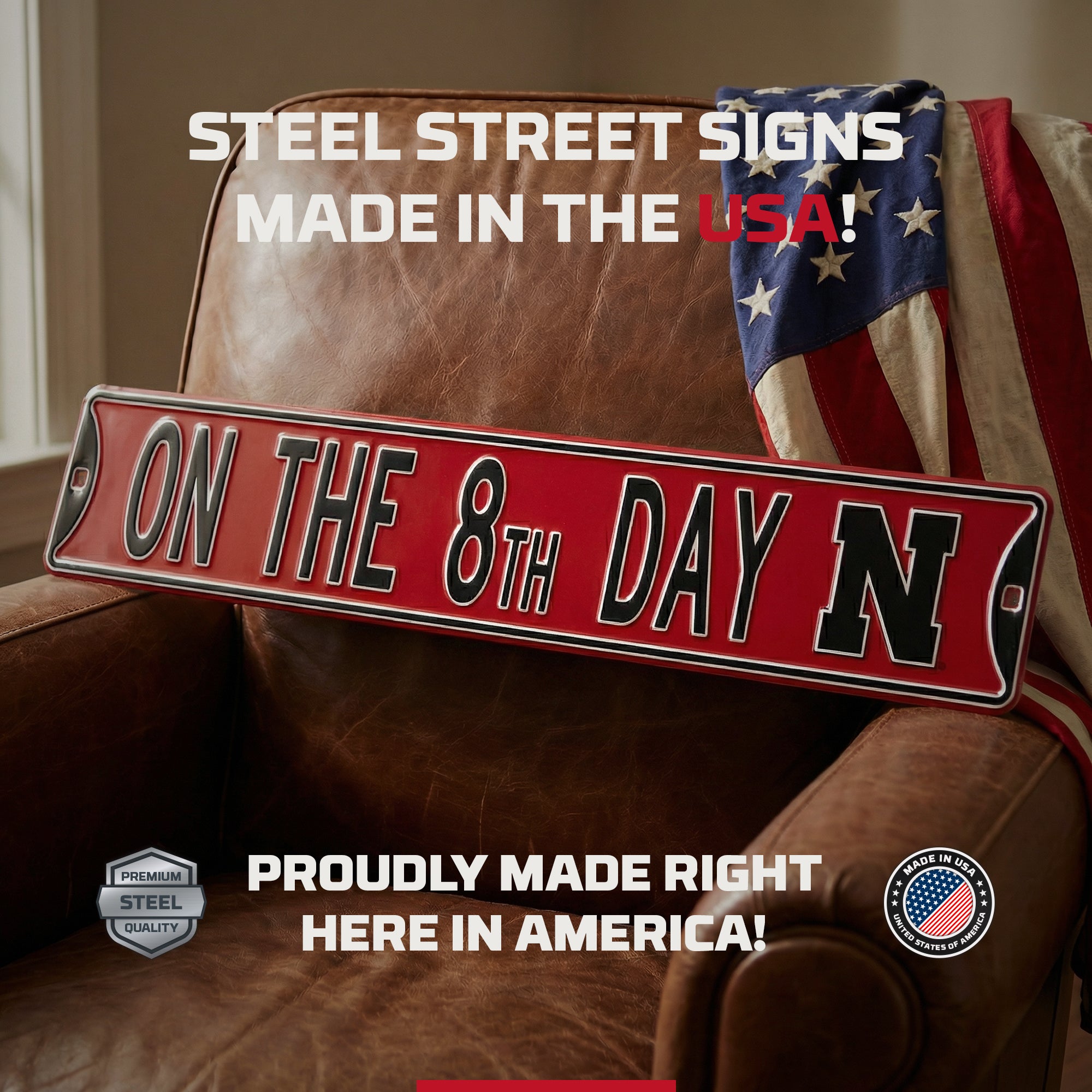 Nebraska Cornhuskers - ON THE 8th DAY... - Logo - Embossed Steel Street Sign