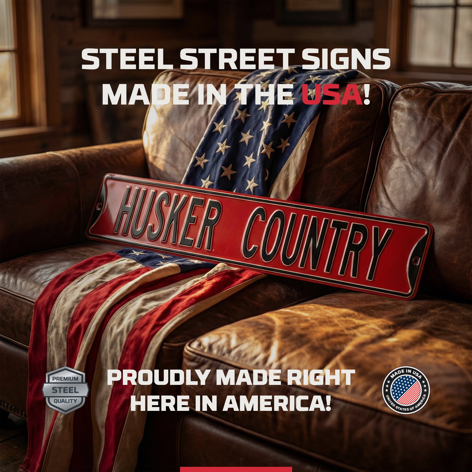 Nebraska Cornhuskers - HUSKER COUNTRY - Embossed Steel Street Sign