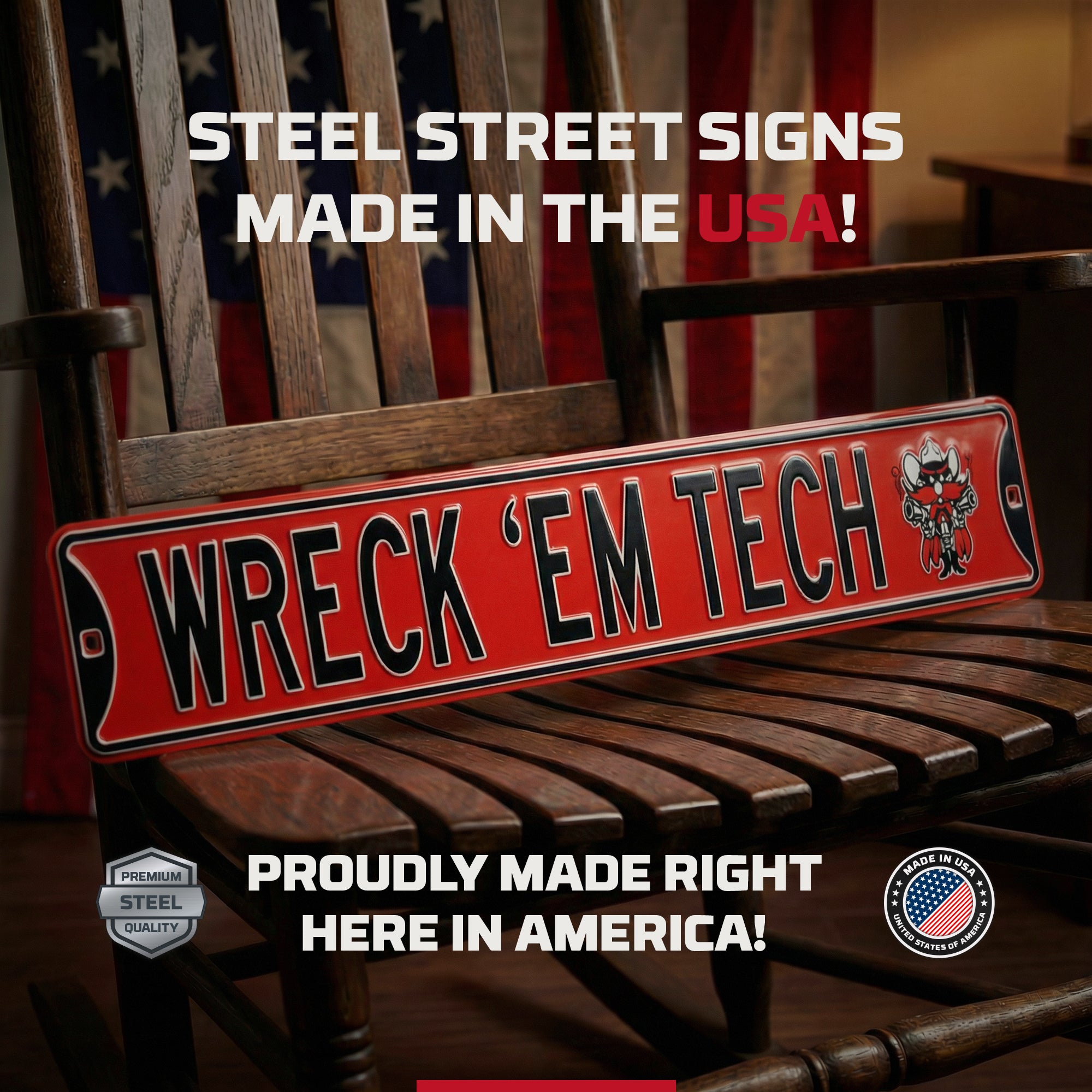 Texas Tech Red Raiders - WRECK 'EM TECH - Embossed Steel Street Sign