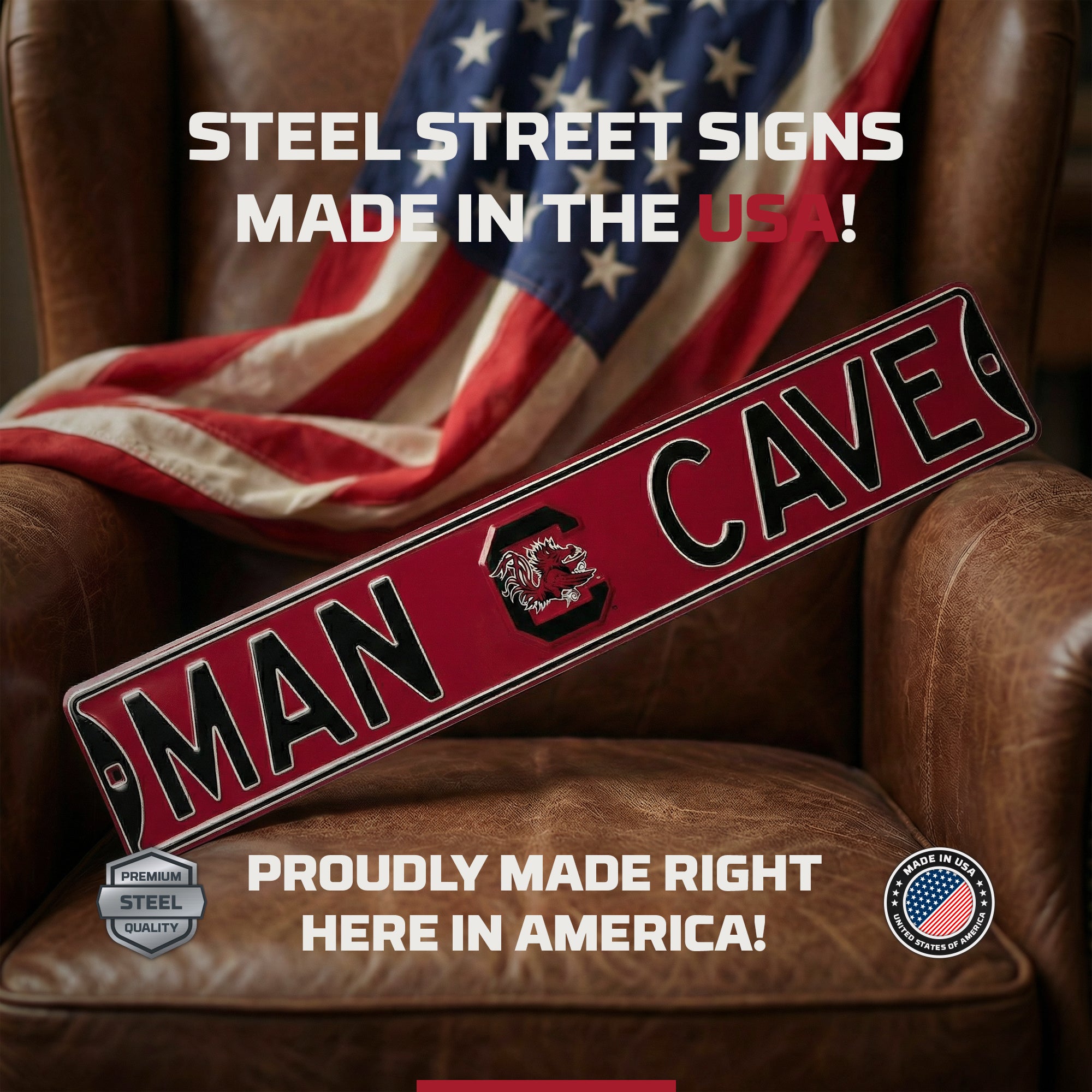 South Carolina Gamecocks - MAN CAVE - Embossed Steel Street Sign