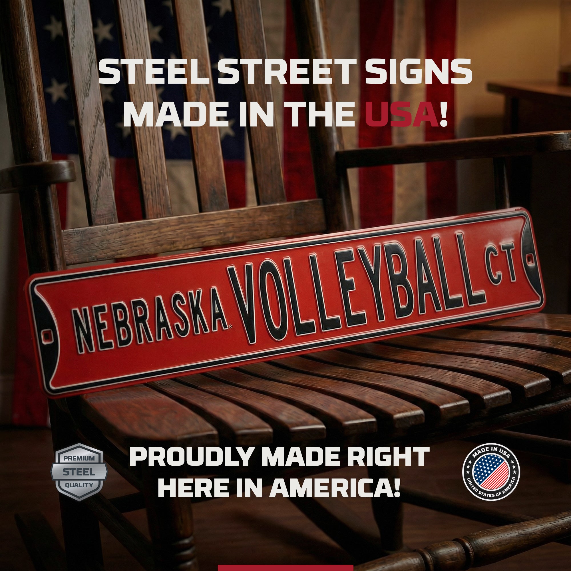 Nebraska Cornhuskers - NEBRASKA VOLLEYBALL CT - Embossed Steel Street Sign