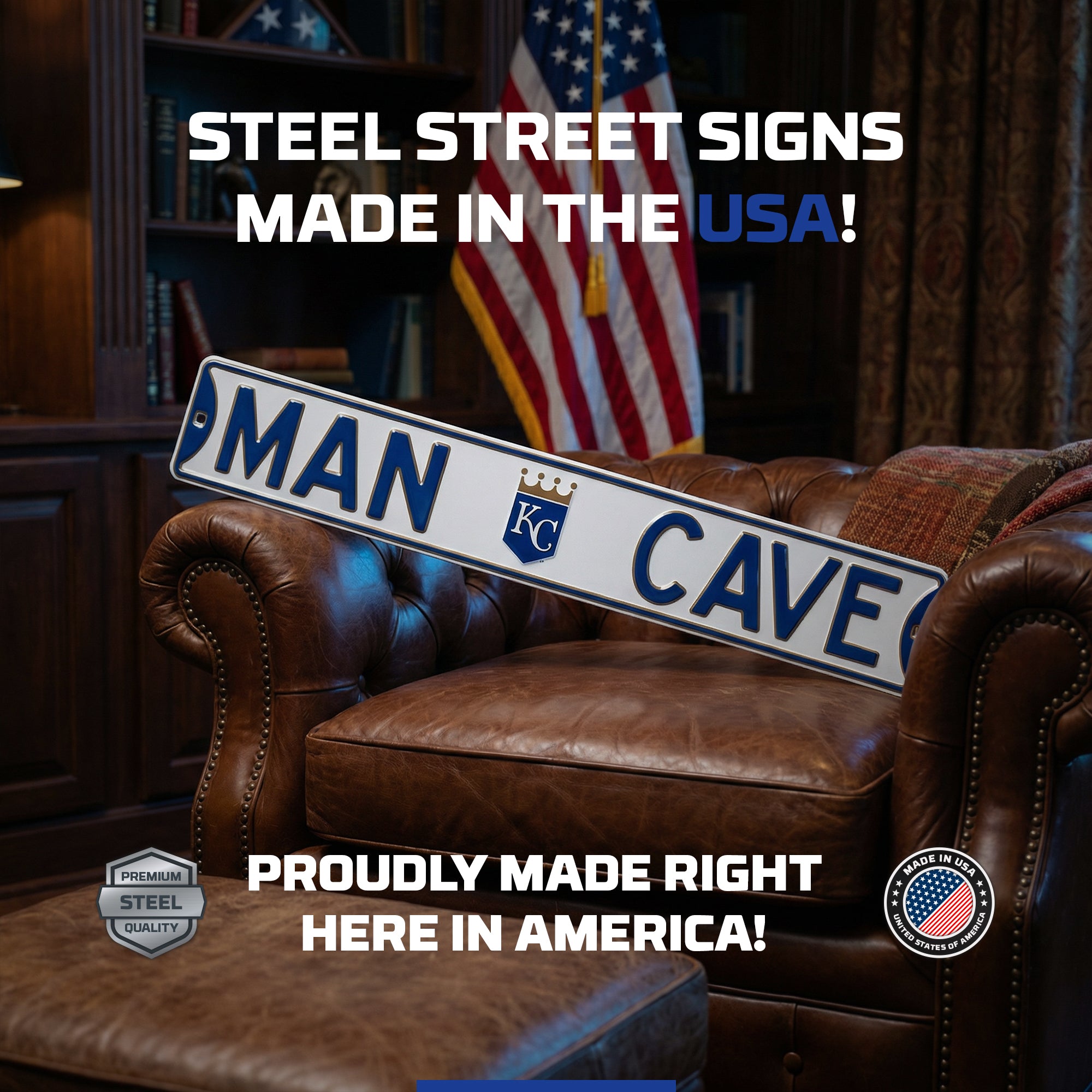Kansas City Royals- MAN CAVE - Embossed Steel Street Sign