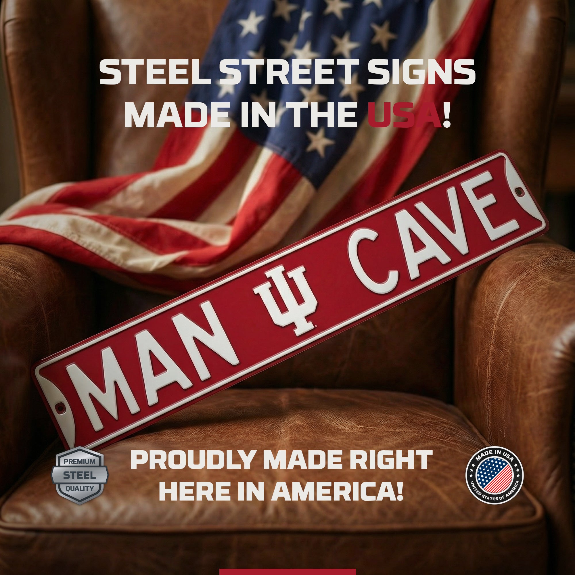 Indiana Hoosiers - MAN CAVE - Embossed Steel Street Sign