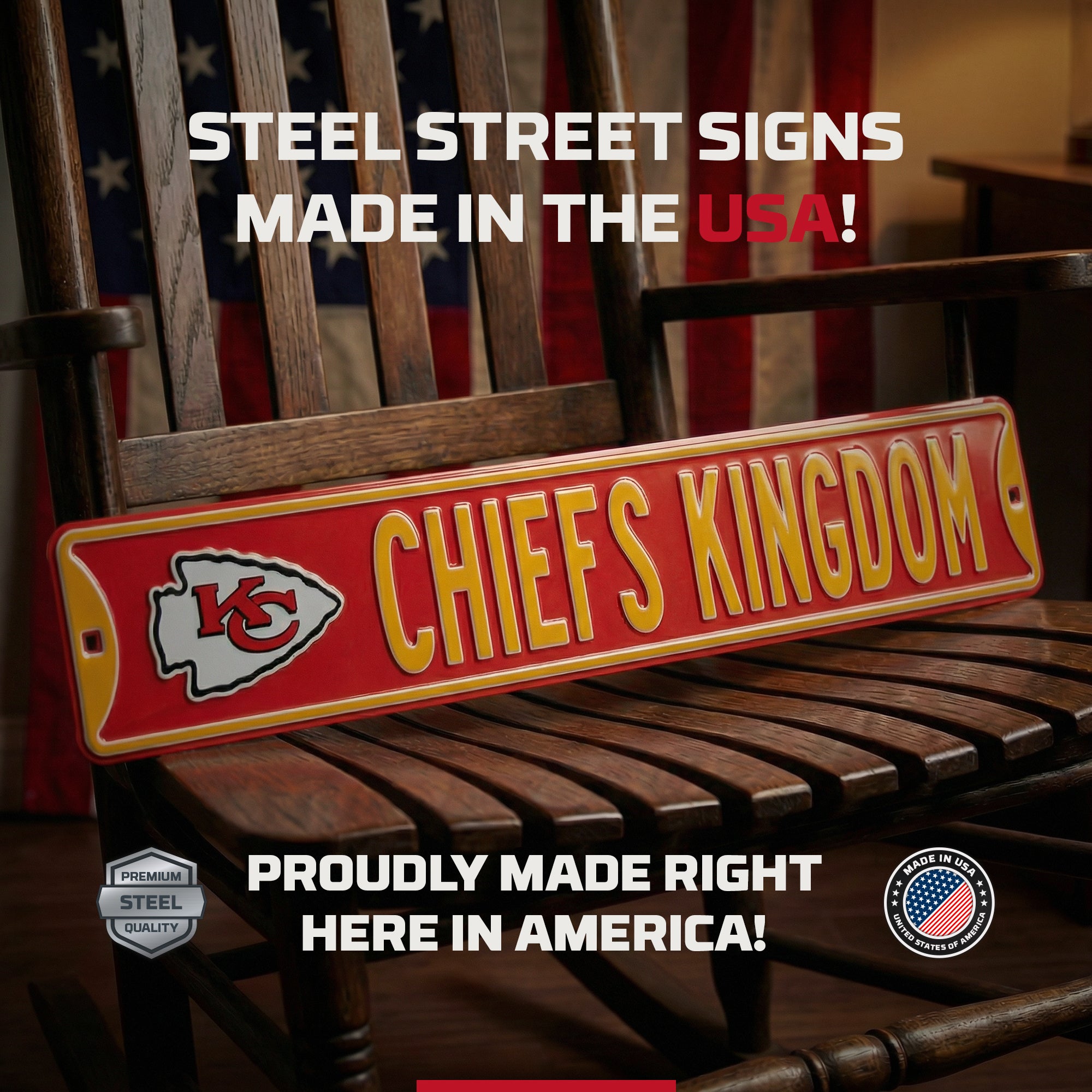 Kansas City Chiefs - CHIEFS KINGDOM - Embossed Steel Street Sign