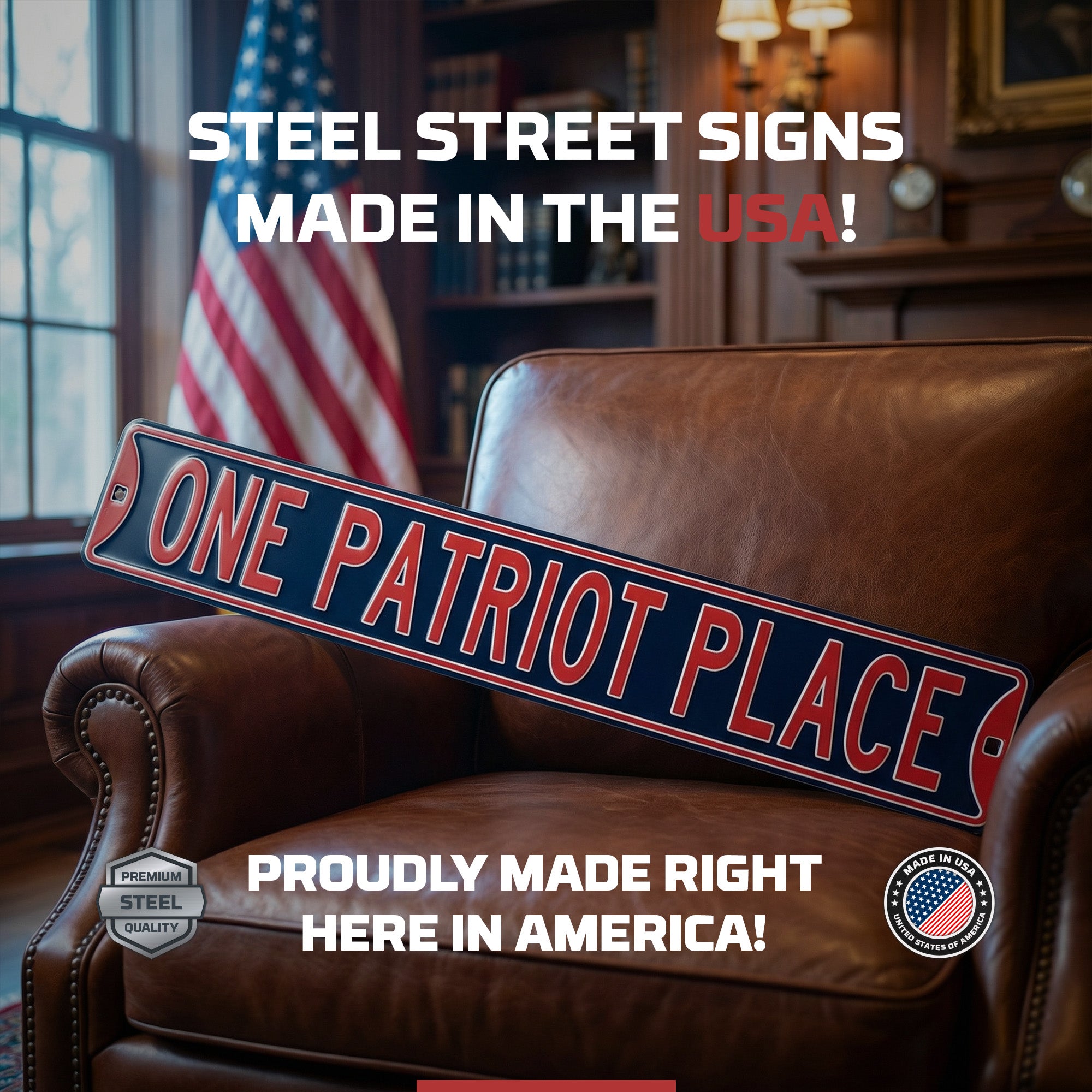 New England Patriots - ONE PATRIOT PLACE - Embossed Steel Street Sign
