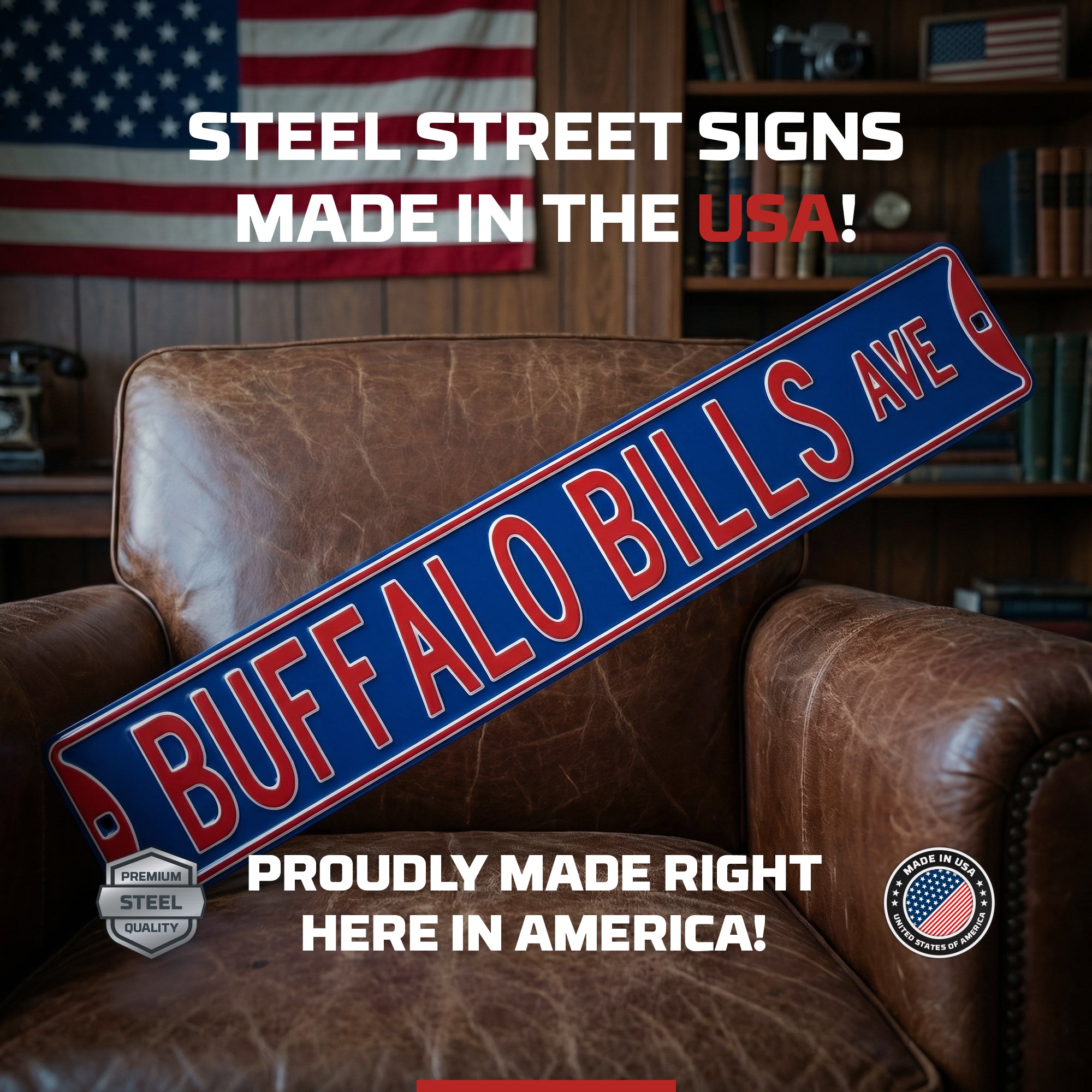 Buffalo Bills - BUFFALO BILLS AVE - Embossed Steel Street Sign