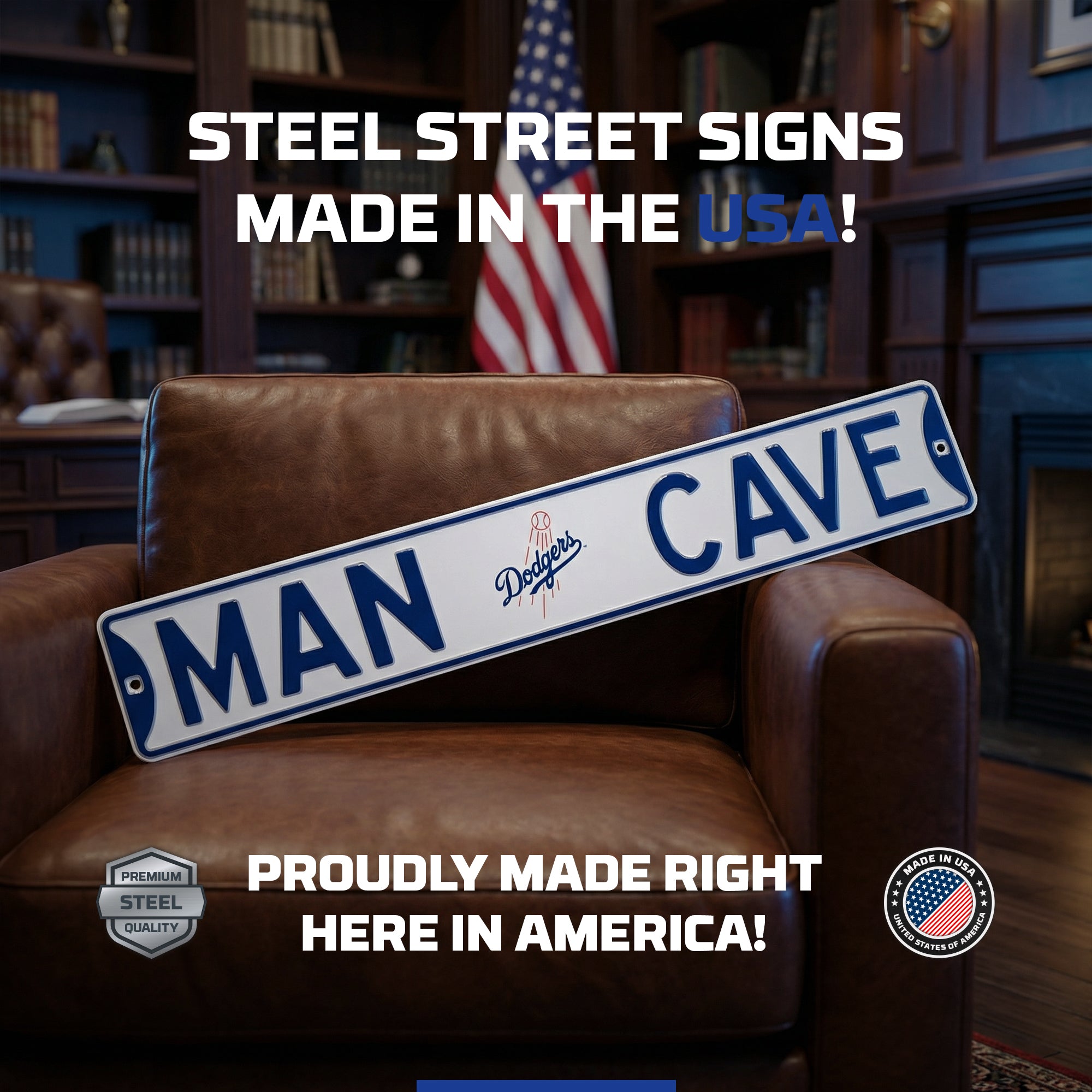 Los Angeles Dodgers- MAN CAVE - Embossed Steel Street Sign