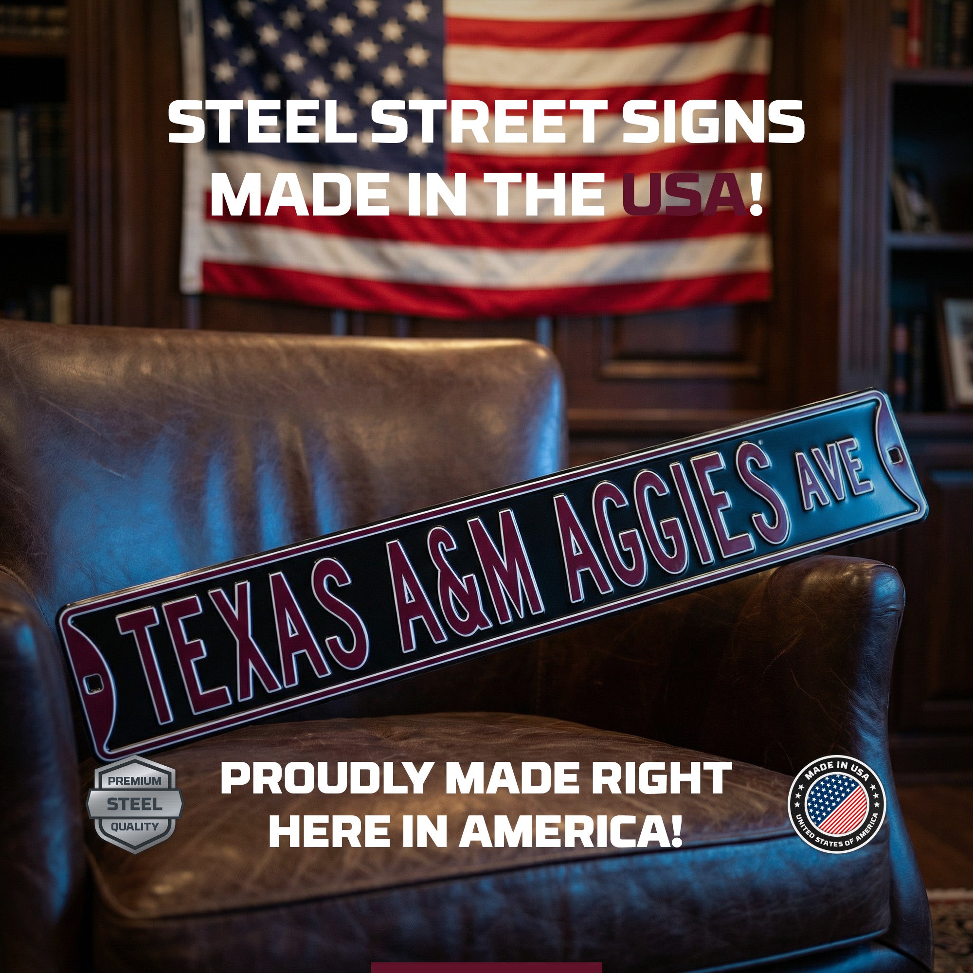 Texas A&M Aggies - AGGIES AVE - Embossed Steel Street Sign