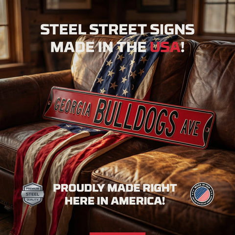 Georgia Bulldogs - BULLDOGS AVE - Red Embossed Steel Street Sign