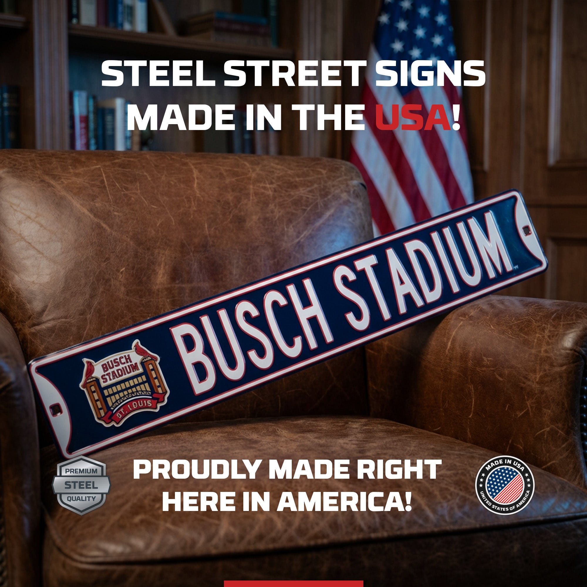 St. Louis Cardinals - BUSCH STADIUM Logo - Embossed Steel Street Sign