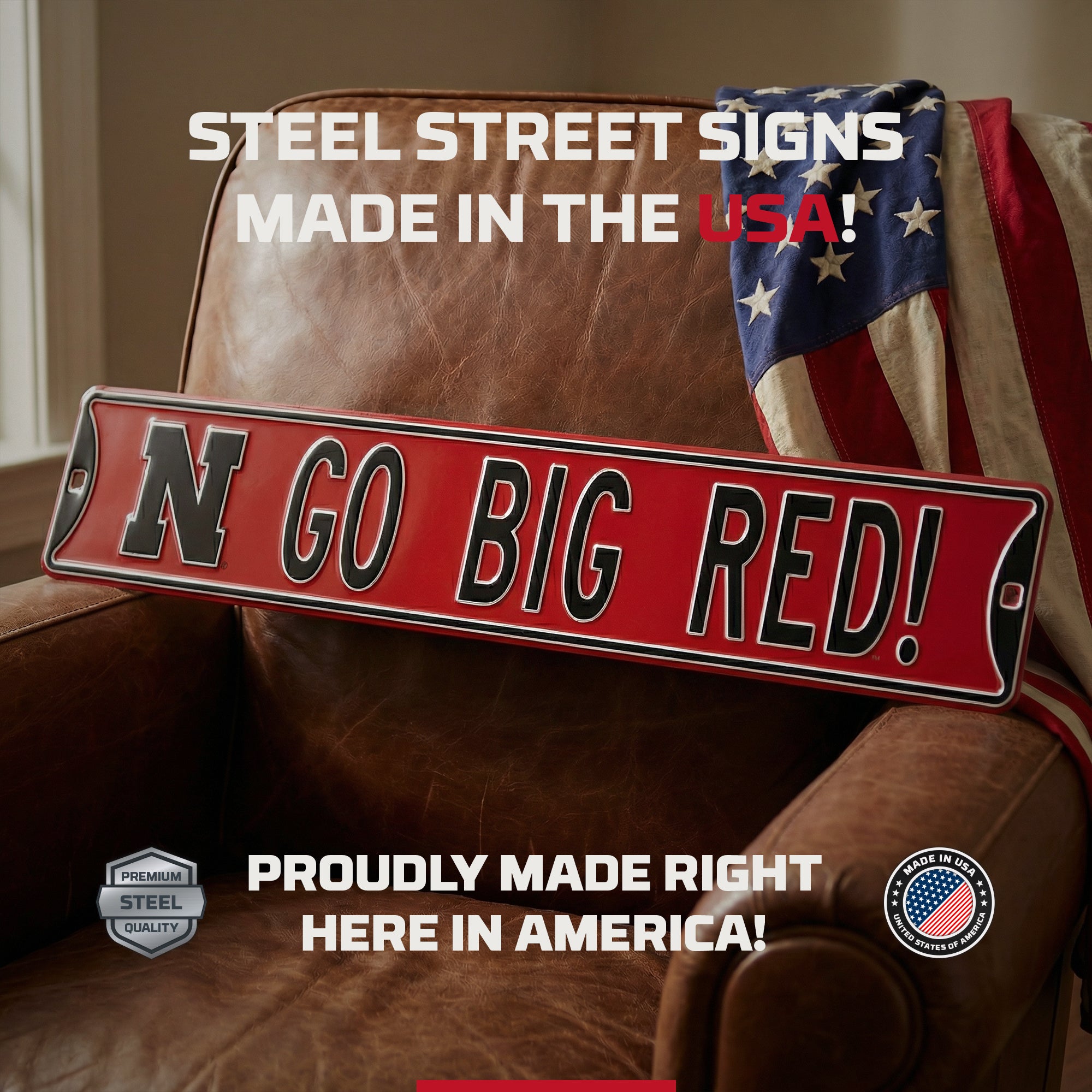 Nebraska Cornhuskers - GO BIG RED! - Embossed Steel Street Sign