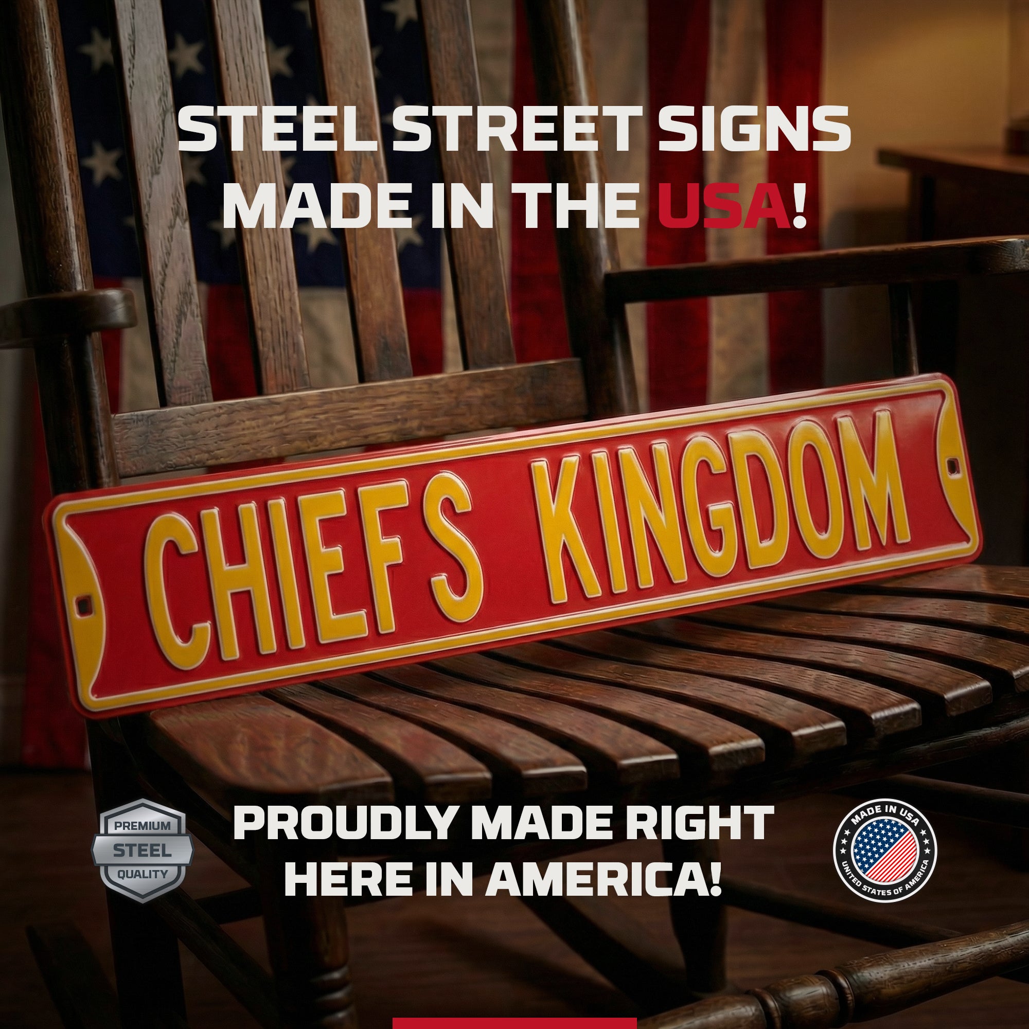 Kansas City Chiefs - CHIEFS KINGDOM (NO LOGO) - Embossed Steel Street Sign