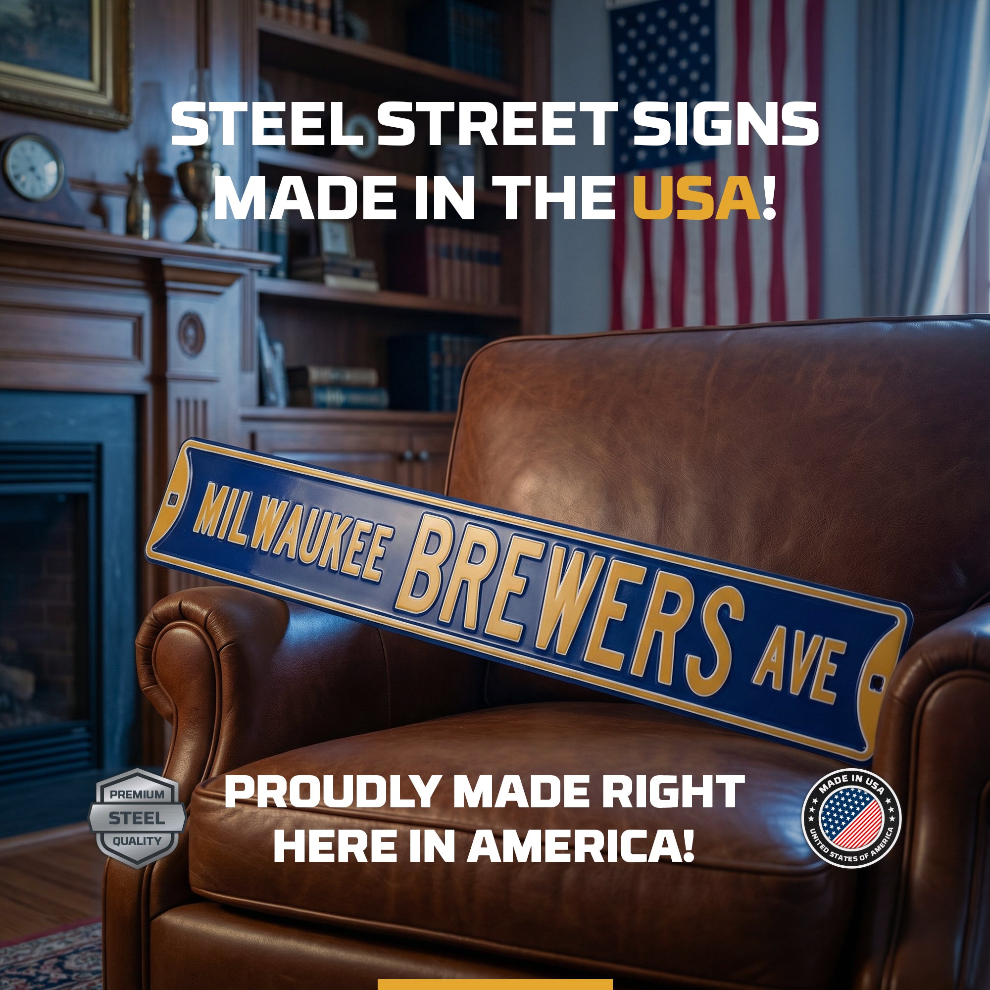 Milwaukee Brewers - MILWAUKEE BREWERS AVE - Embossed Steel Street Sign