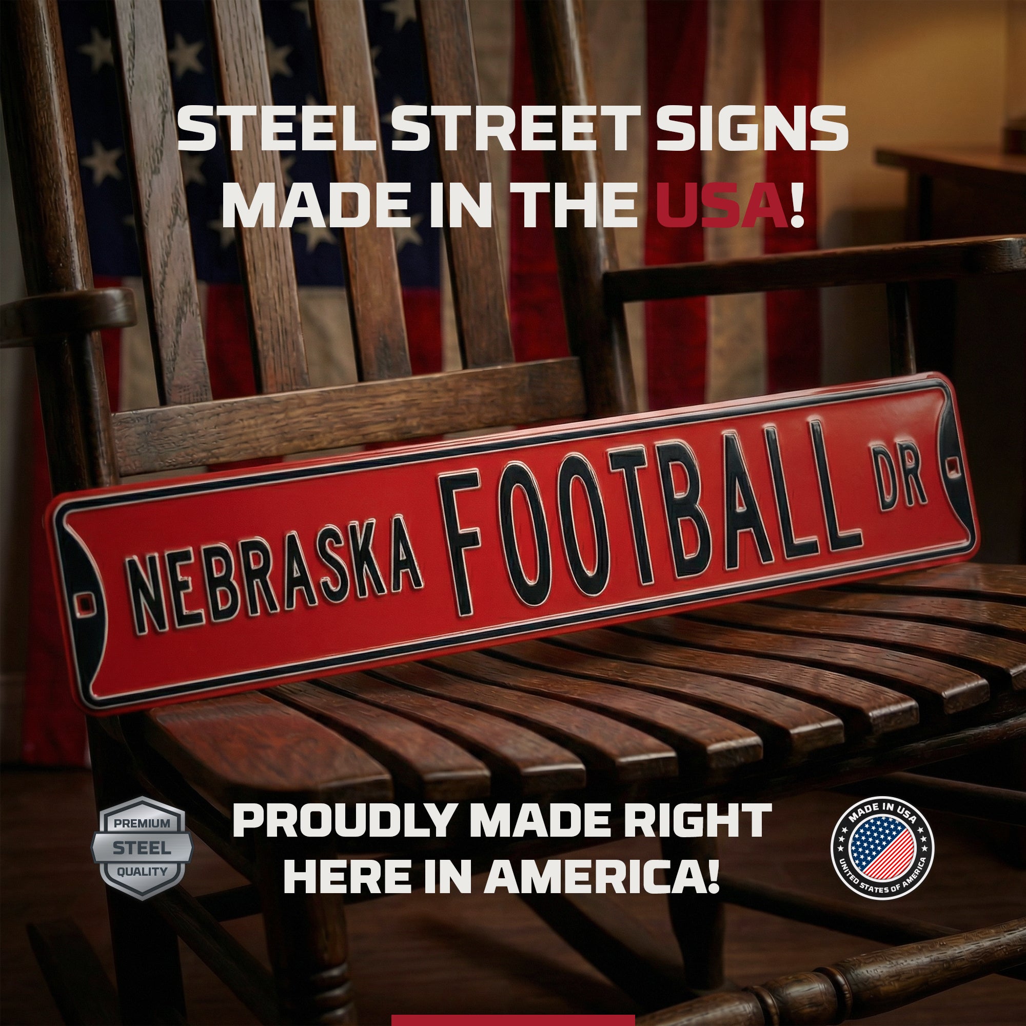 Nebraska Cornhuskers - NEBRASKA FOOTBALL DR - Embossed Steel Street Sign