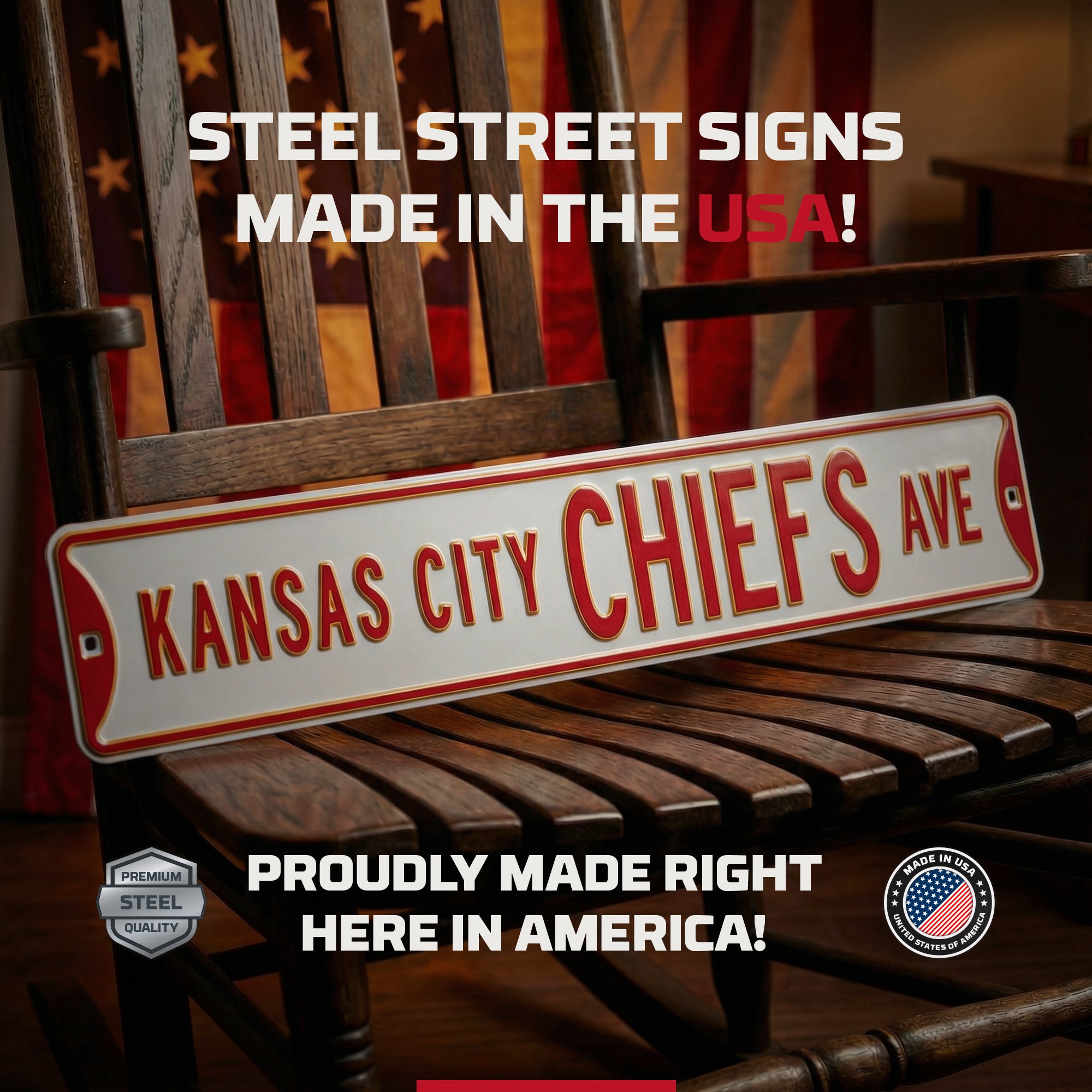 Kansas City Chiefs - CHIEFS AVE - Embossed Steel Street Sign WHITE