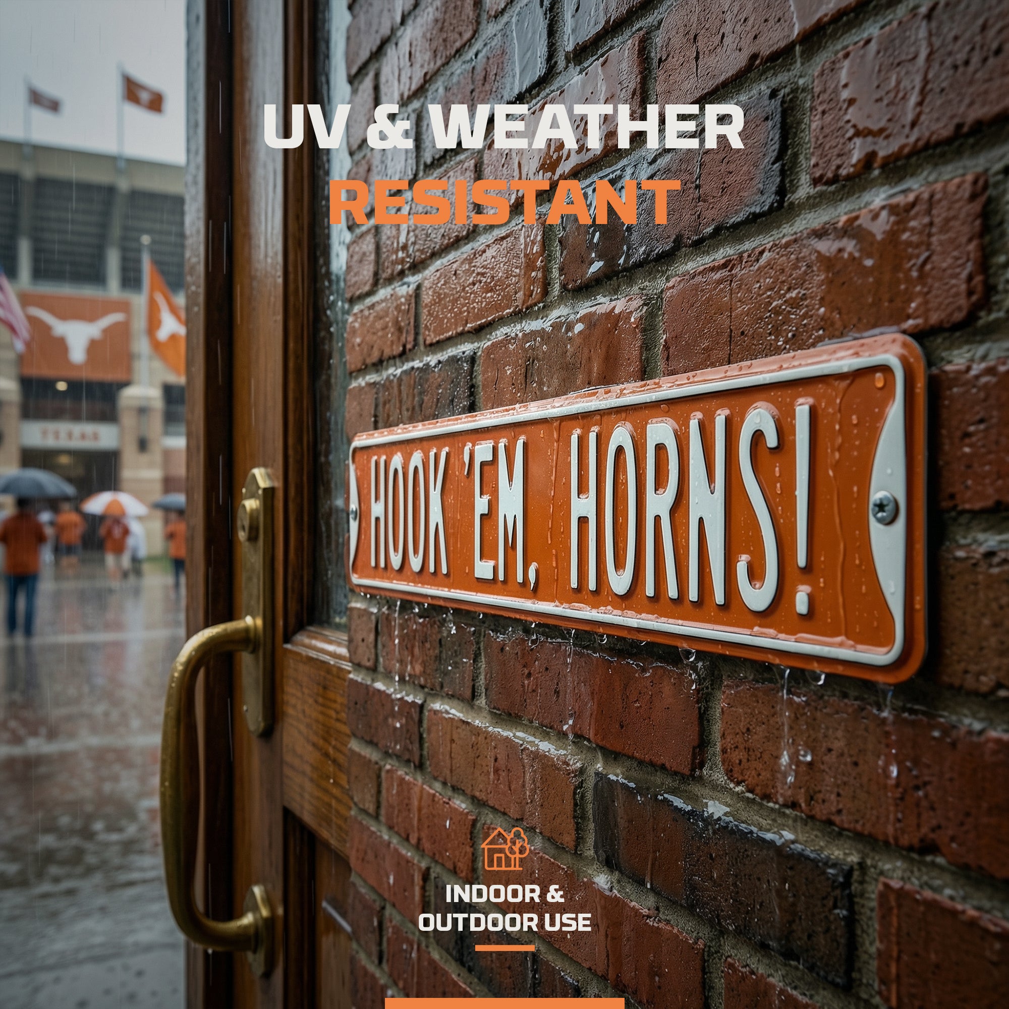 Texas Longhorns - HOOK 'EM HORNS - Embossed Steel Street Sign