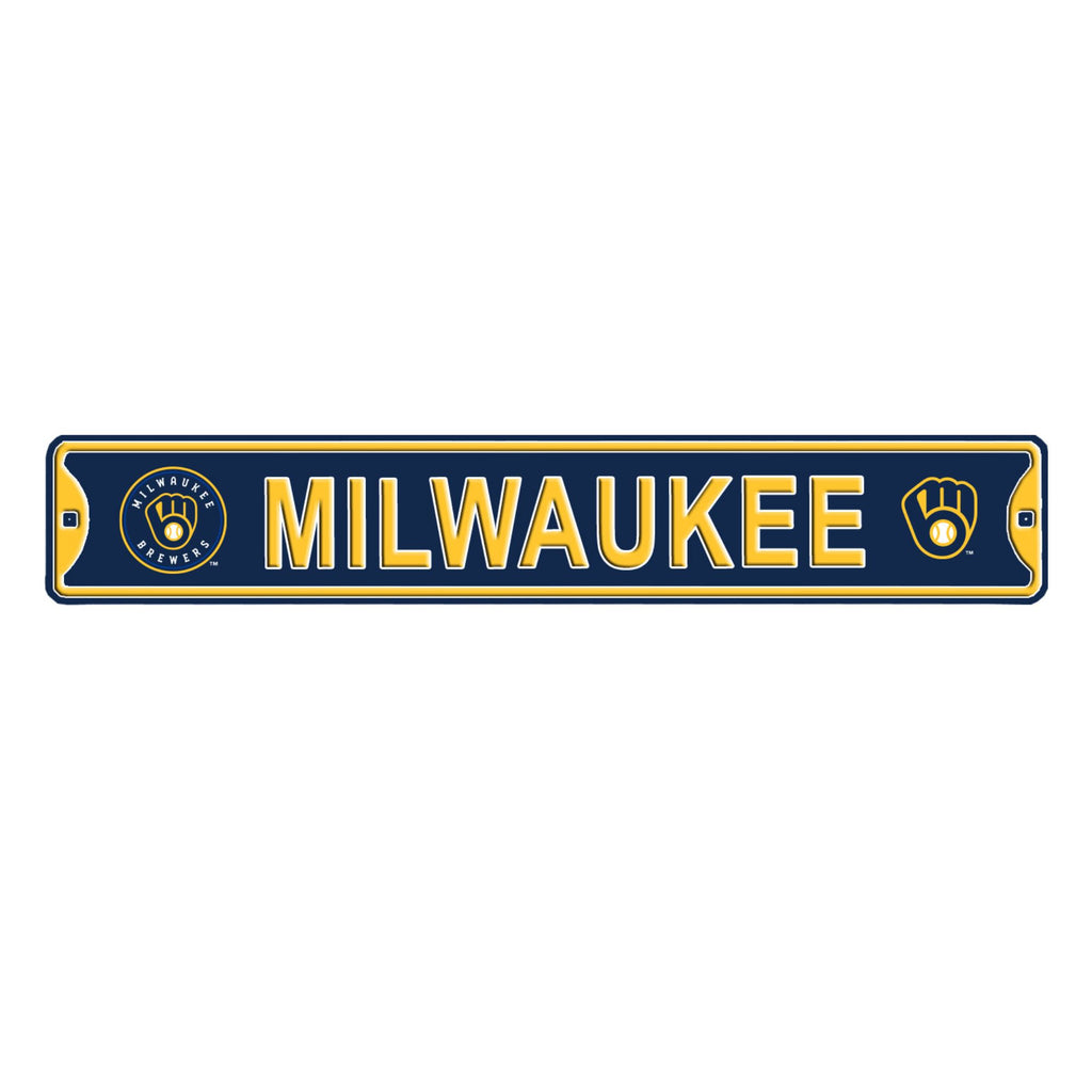 Milwaukee Brewers -CITY LOGO- Steel Embossed MLB Mini Street Sign