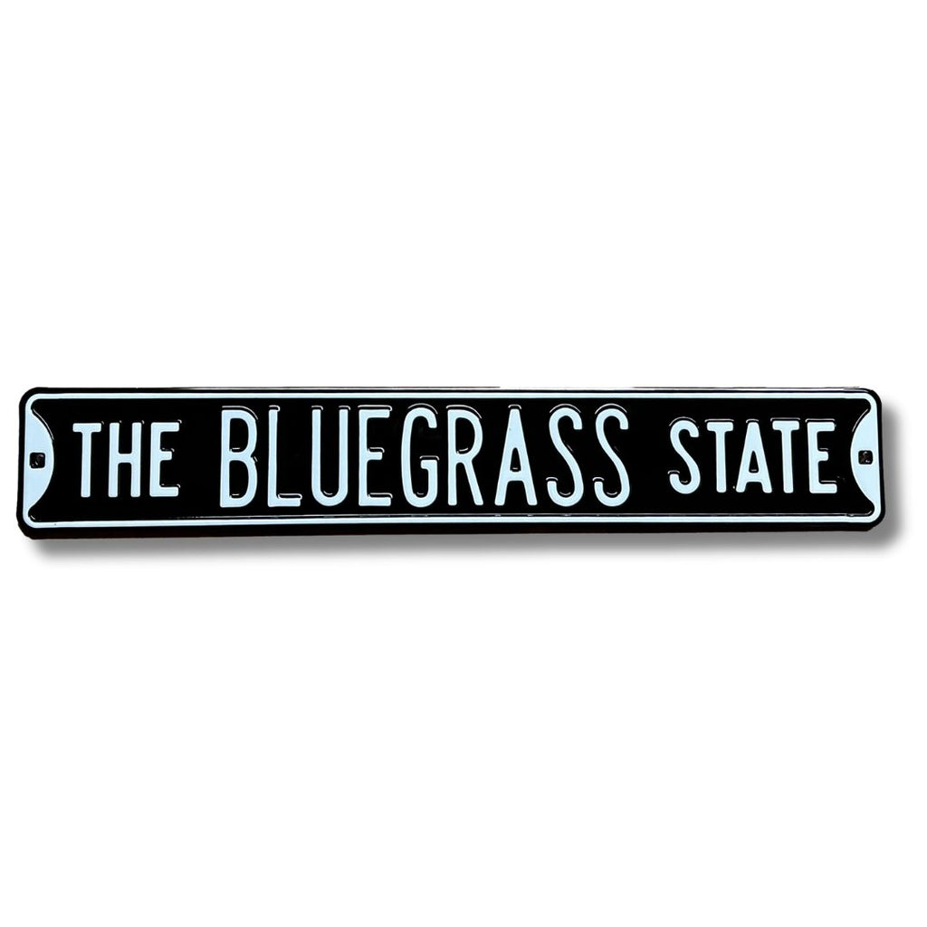 THE BLUEGRASS STATE - Black & White Embossed Steel Street Sign