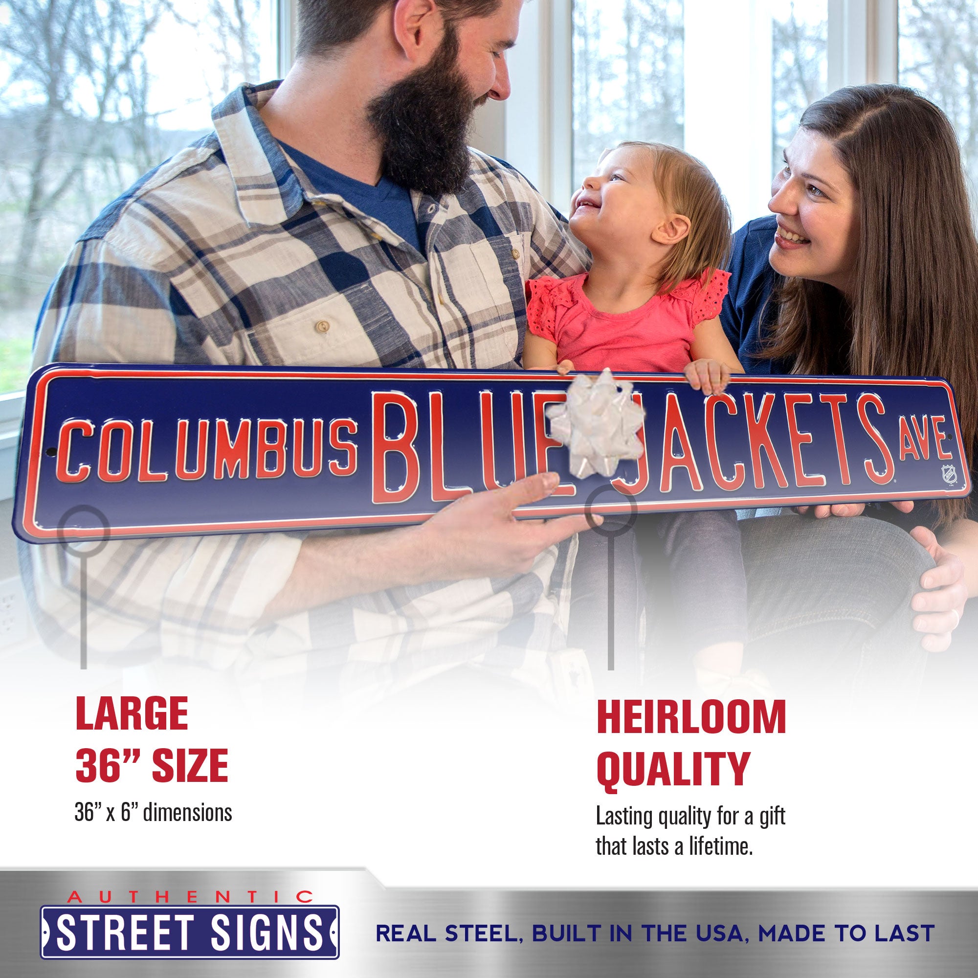 Columbus Blue Jackets - BLUE JACKETS AVE - Embossed Steel Street Sign