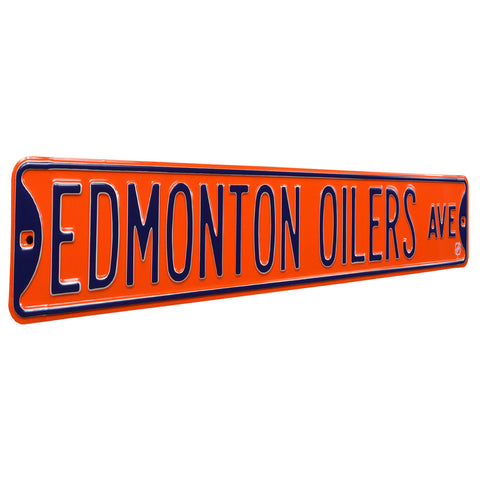 Edmonton Oilers - EDMONTON OILERS AVE - Navy / Orange Embossed Steel Street Sign