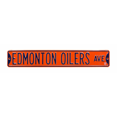 Edmonton Oilers - EDMONTON OILERS AVE - Navy / Orange Embossed Steel Street Sign