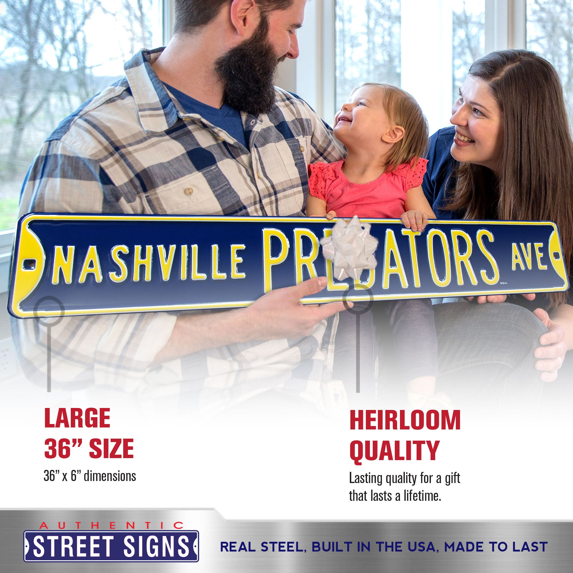 Nashville Predators - PREDATORS AVE - Embossed Steel Street Sign