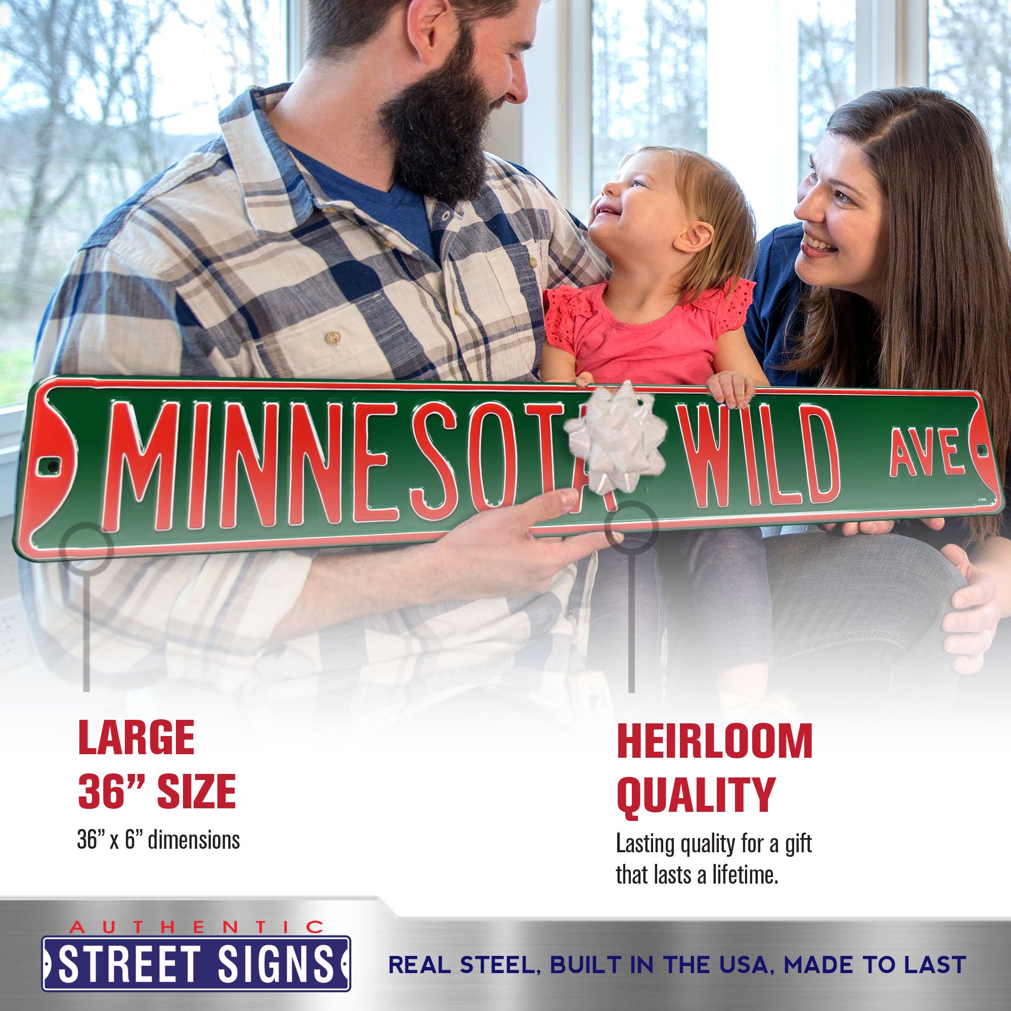 Minnesota Wild - MINNESOTA WILD AVE - Embossed Steel Street Sign