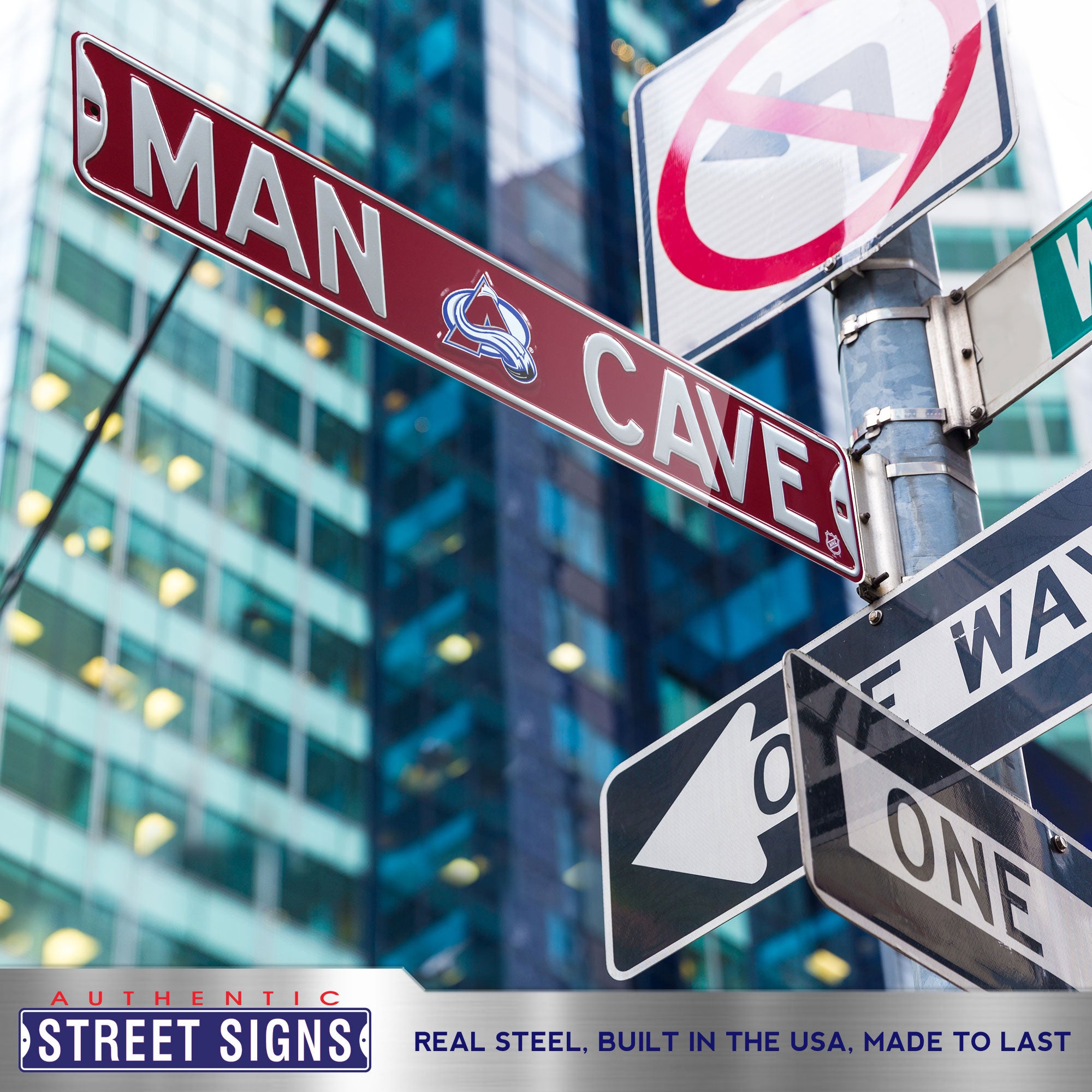 Colorado Avalanche - MAN CAVE - Embossed Steel Street Sign