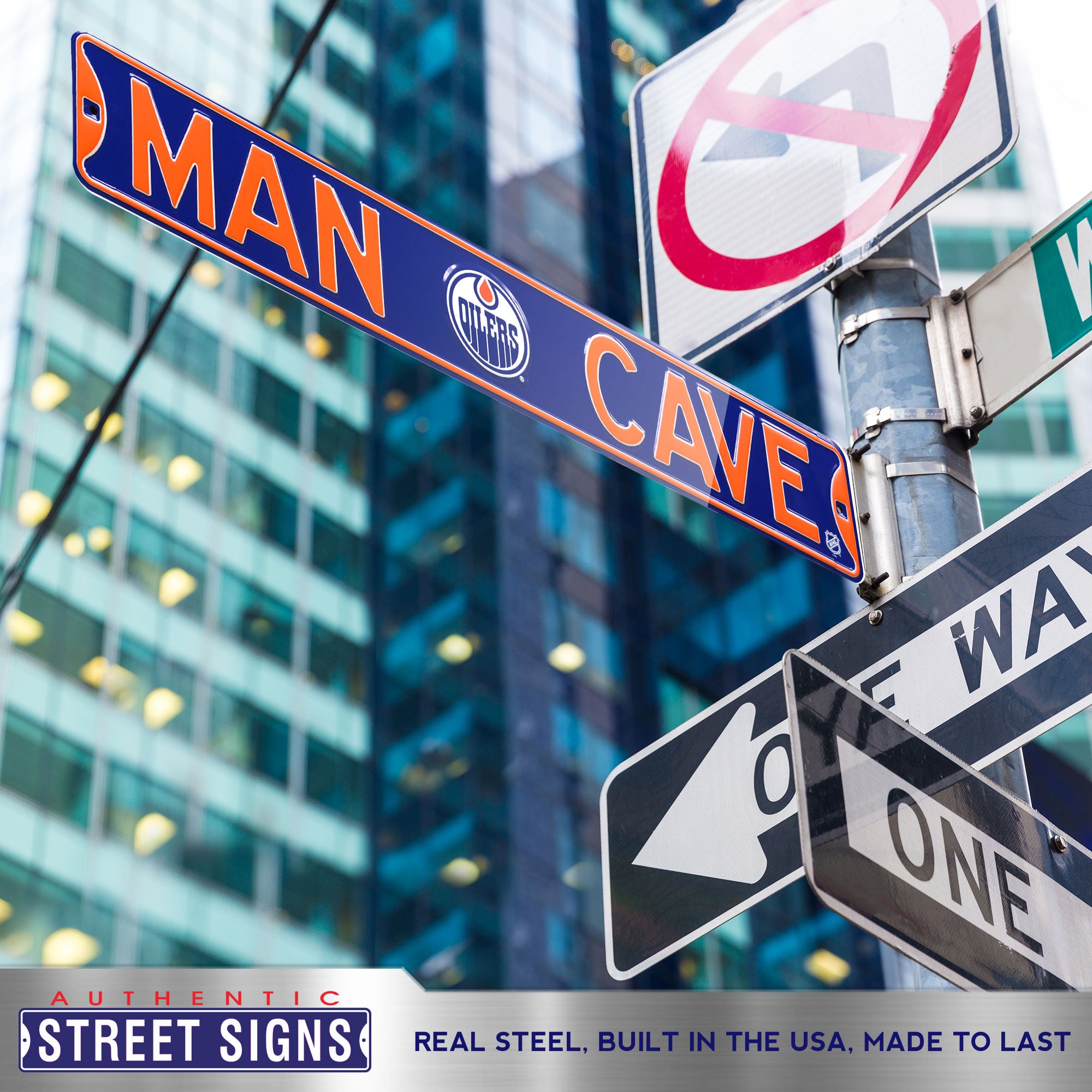 Edmonton Oilers - MAN CAVE - Embossed Steel Street Sign