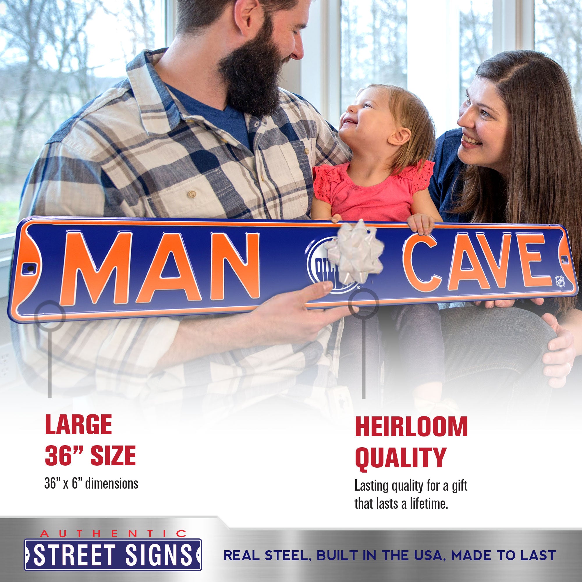 Edmonton Oilers - MAN CAVE - Embossed Steel Street Sign