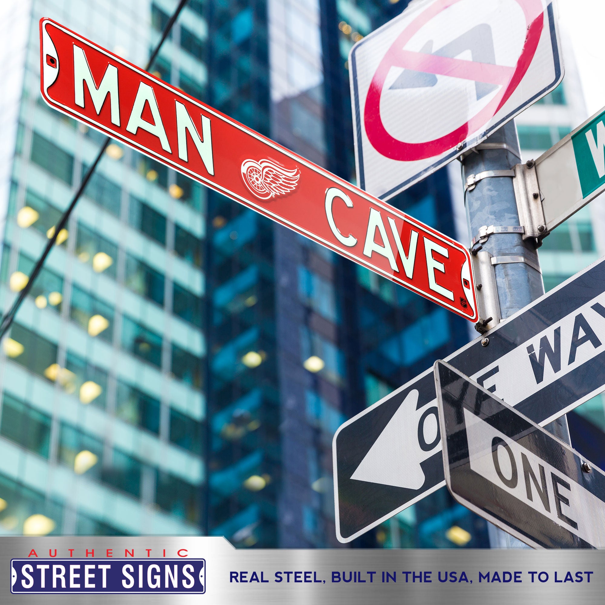 Detroit Red Wings - MAN CAVE - Embossed Steel Street Sign