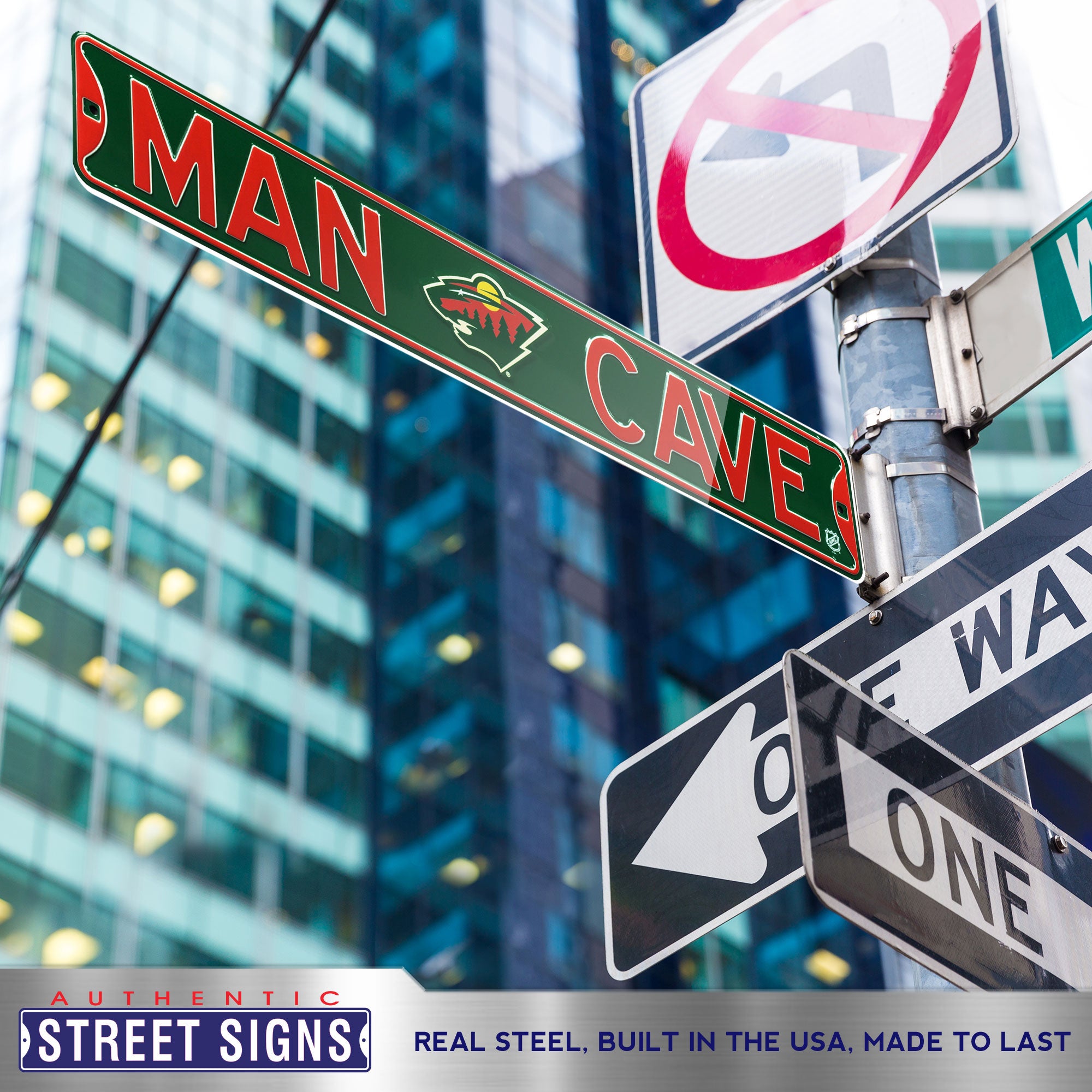 Minnesota Wild - MAN CAVE - Embossed Steel Street Sign